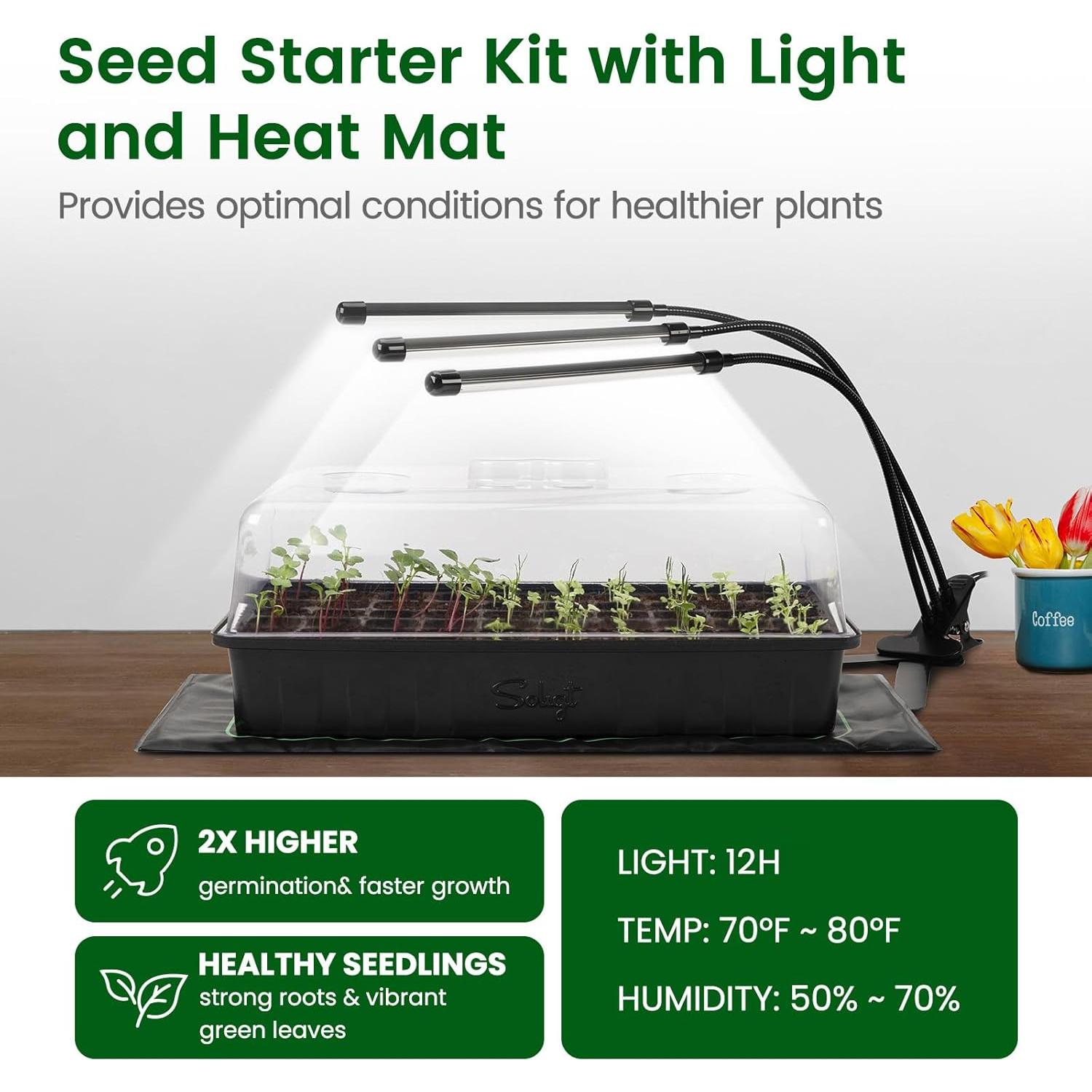 Kit de Inicio de Semillas SOLIGT 60 Celdas con Luz y Manta Térmica