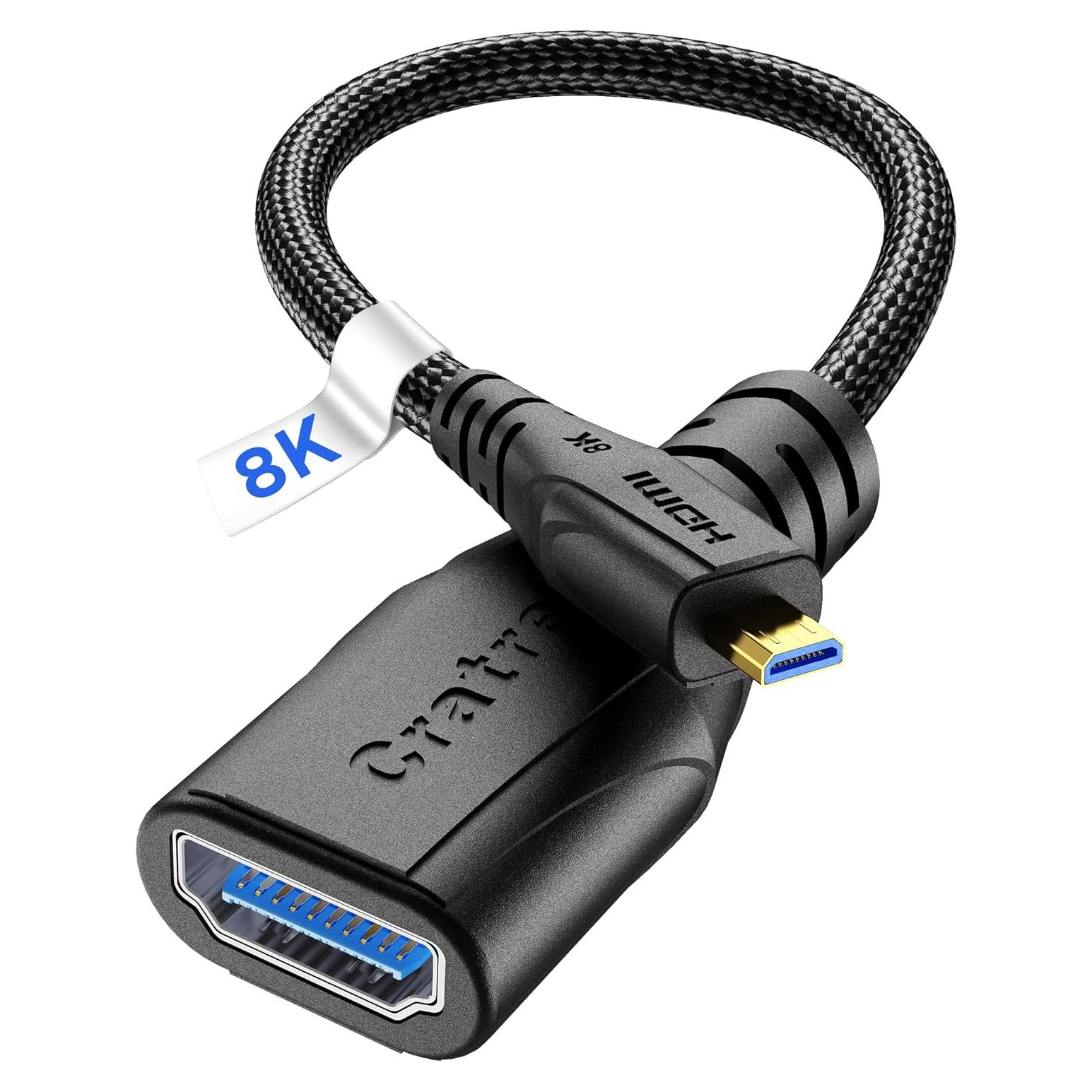 Adaptador Micro HDMI a HDMI Cratree 8K 0.15m Soporta HDR