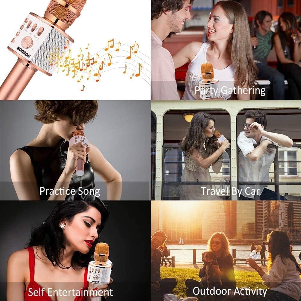 Micrófono de Karaoke Inalámbrico BONAOK Q37 Oro Rosa 3 en 1