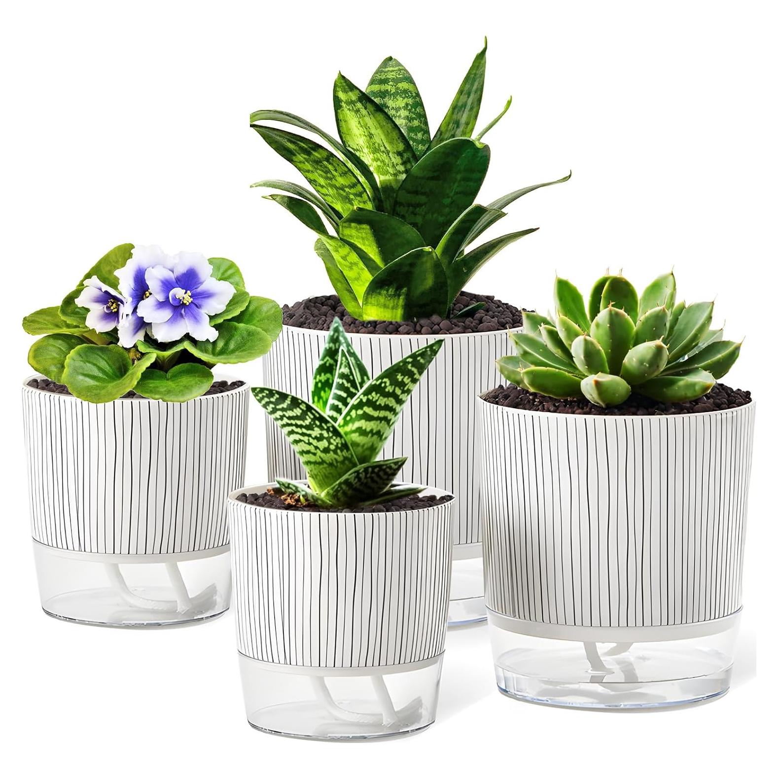 Juego de 4 macetas autorriego Samhe 10 y 14 cm para plantas