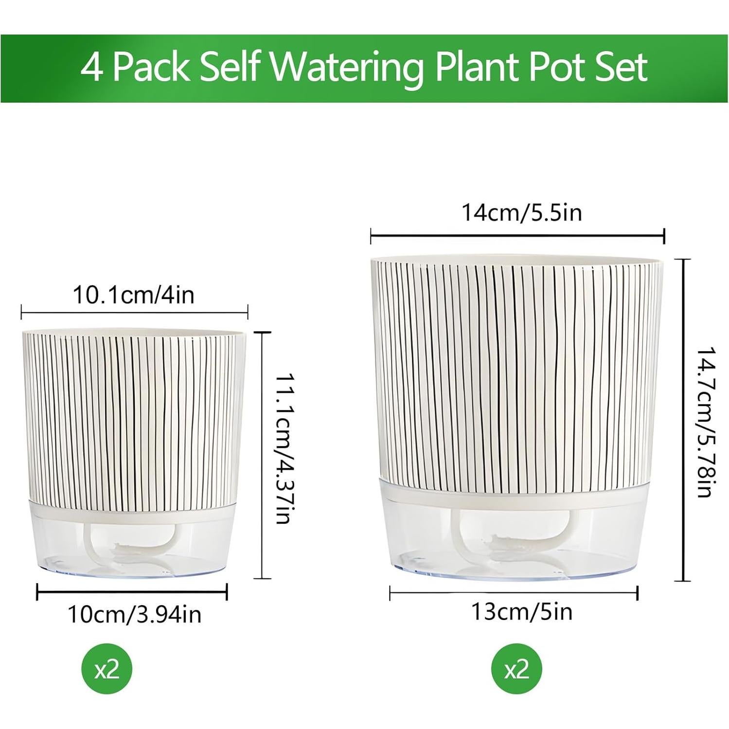 Juego de 4 macetas autorriego Samhe 10 y 14 cm para plantas