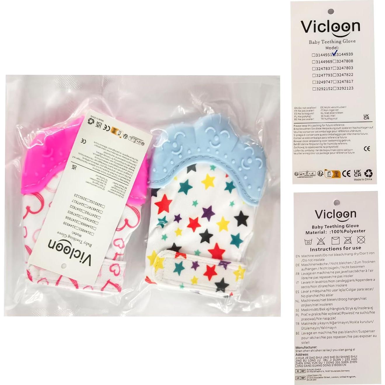 2 Mitones de Silicona para Dentición Vicloon - Bebés 0-12 Meses