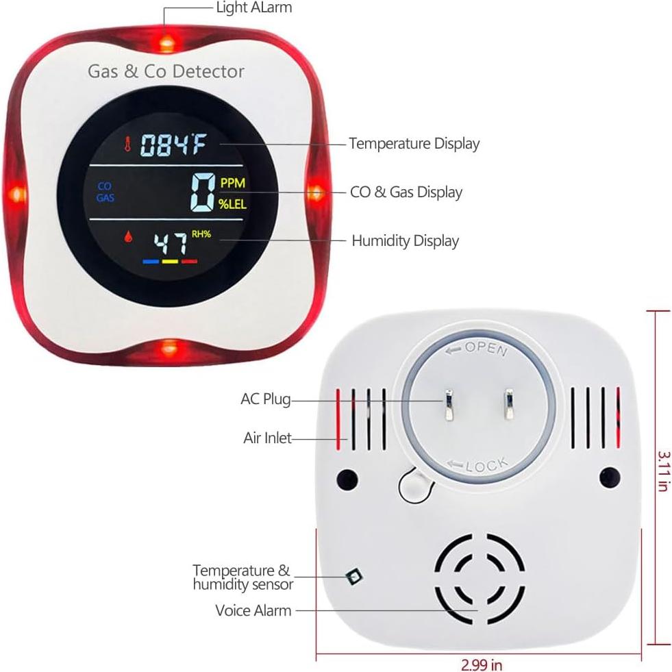 Detector de Monóxido de Carbono y Gas WESHLGD 4 en 1