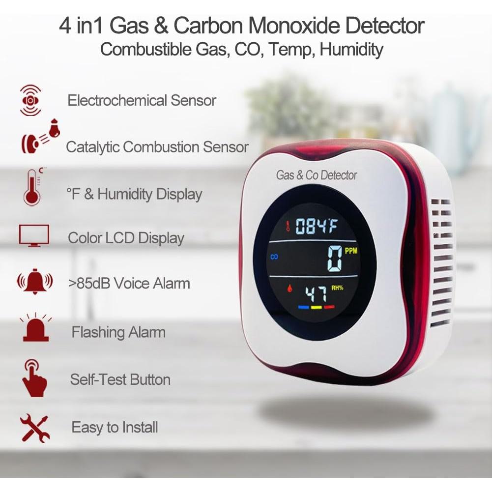 Detector de Monóxido de Carbono y Gas WESHLGD 4 en 1