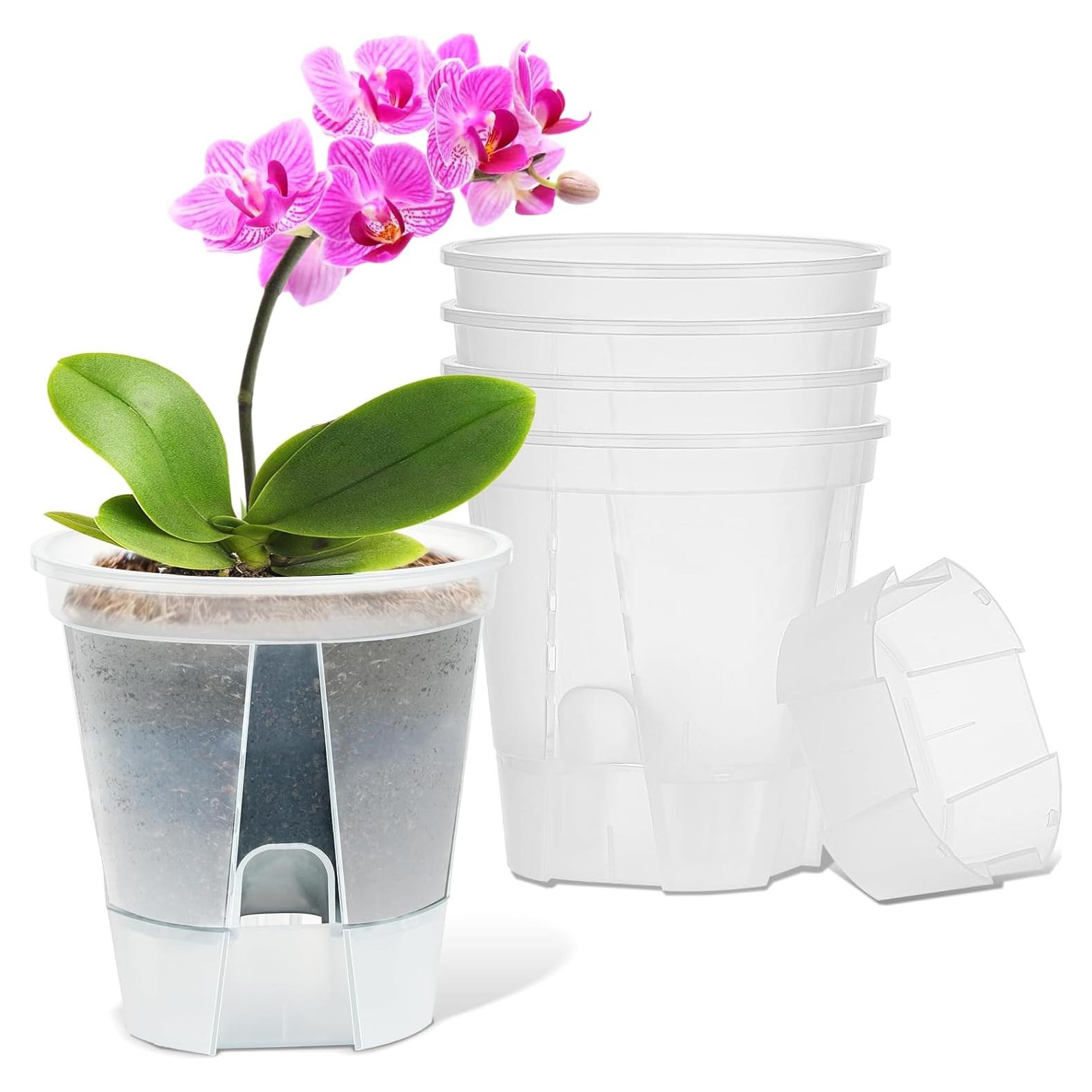 Macetas Autorriego IWNTWY Set de 5 Transparentes 15 cm