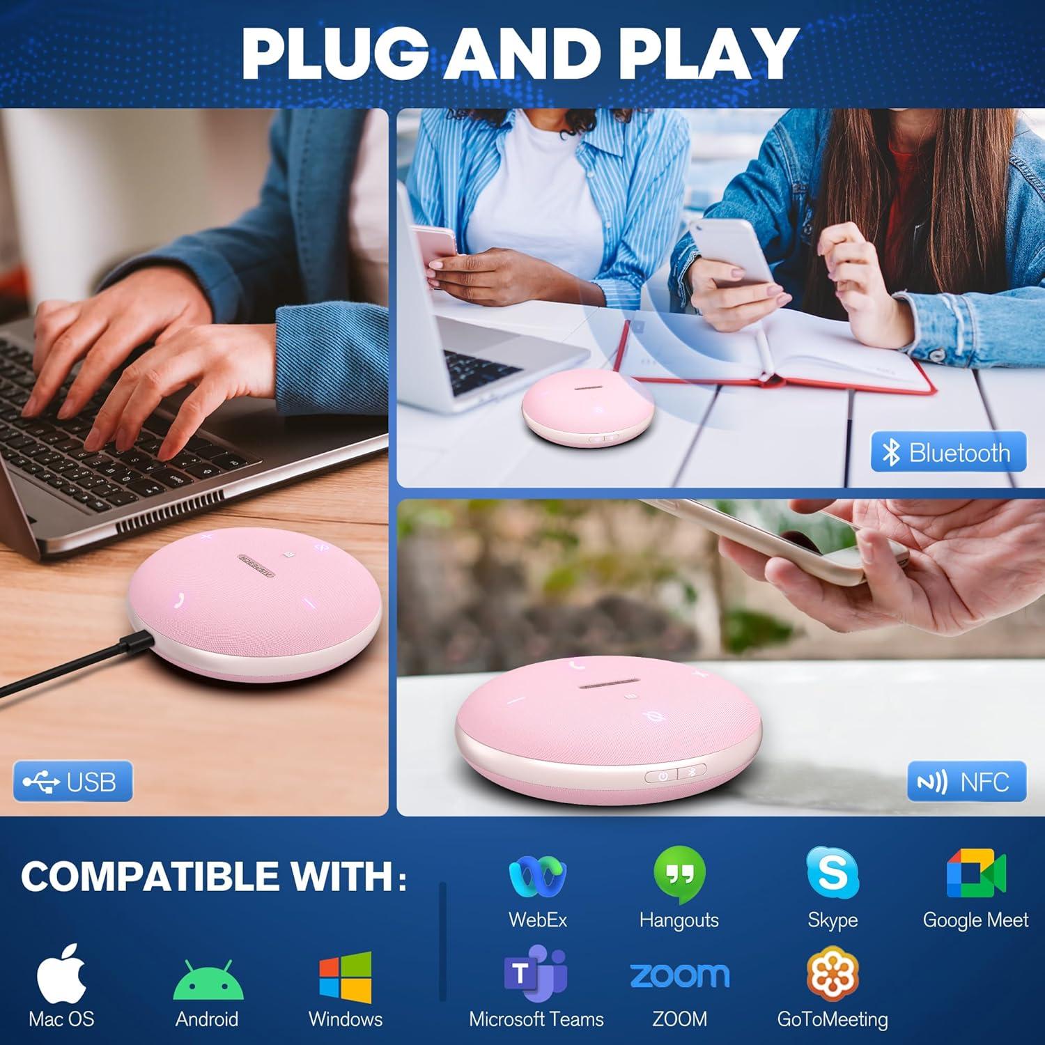 Altavoz Bluetooth M4 AISPEECH 360° con Micrófono AI Rosa