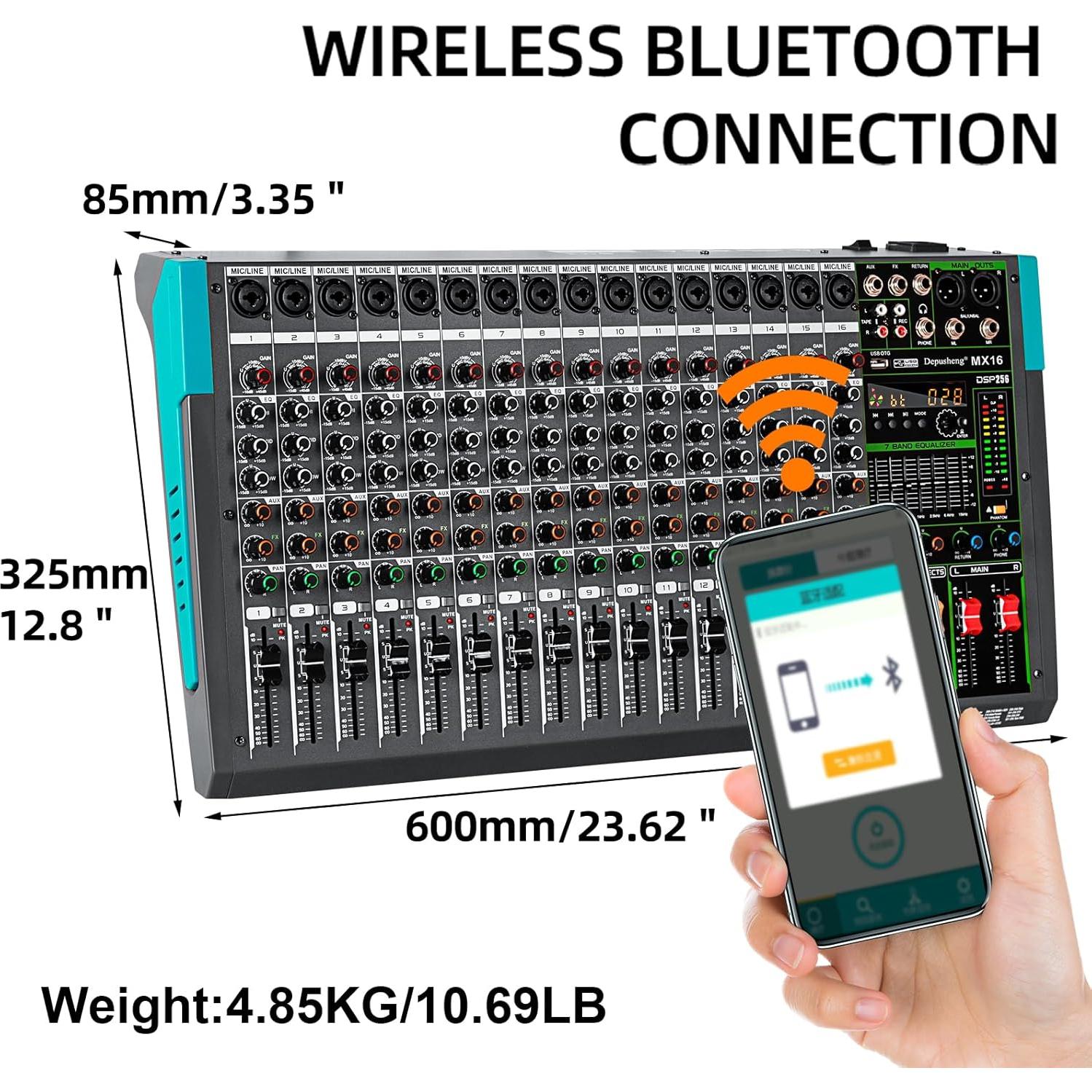 Mezclador de Sonido Depusheng MX16 16 Canales USB 48V DSP