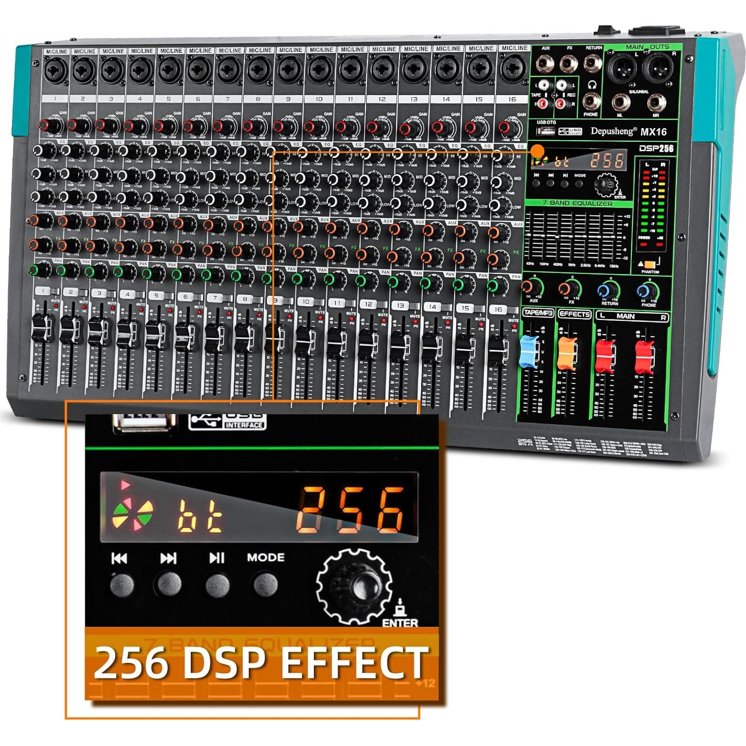 Mezclador de Sonido Depusheng MX16 16 Canales USB 48V DSP
