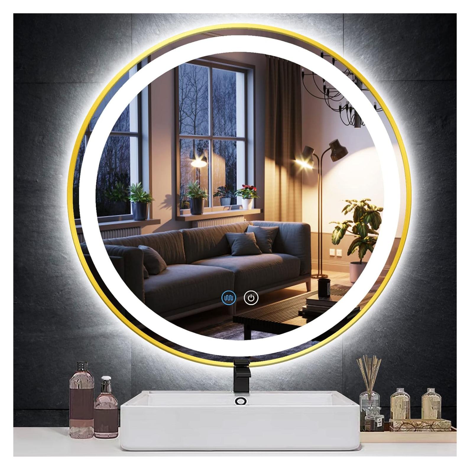 Espejo LED Redondo TiliKuly 45.72 cm Dorado Regulable 3 Colores