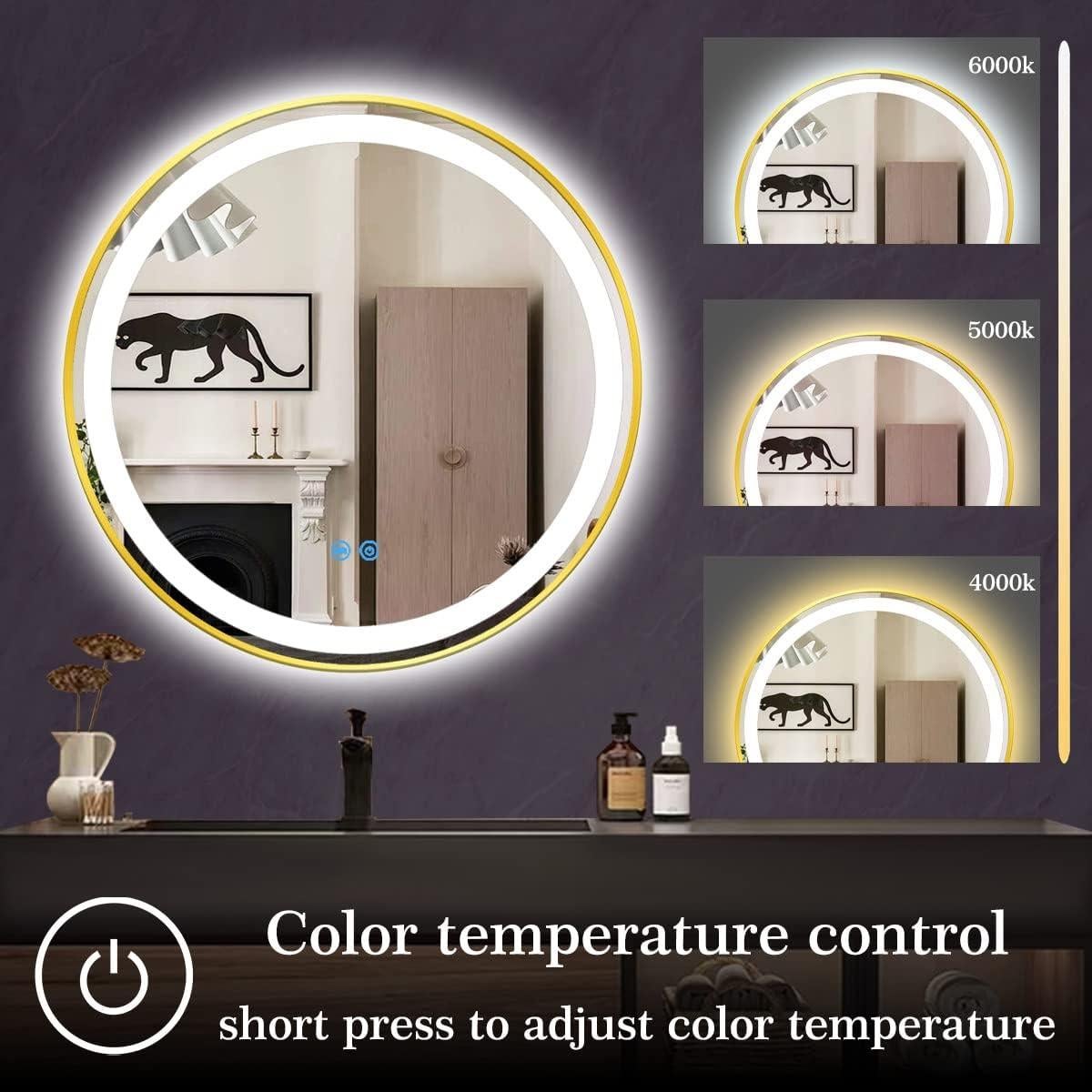 Espejo LED Redondo TiliKuly 45.72 cm Dorado Regulable 3 Colores