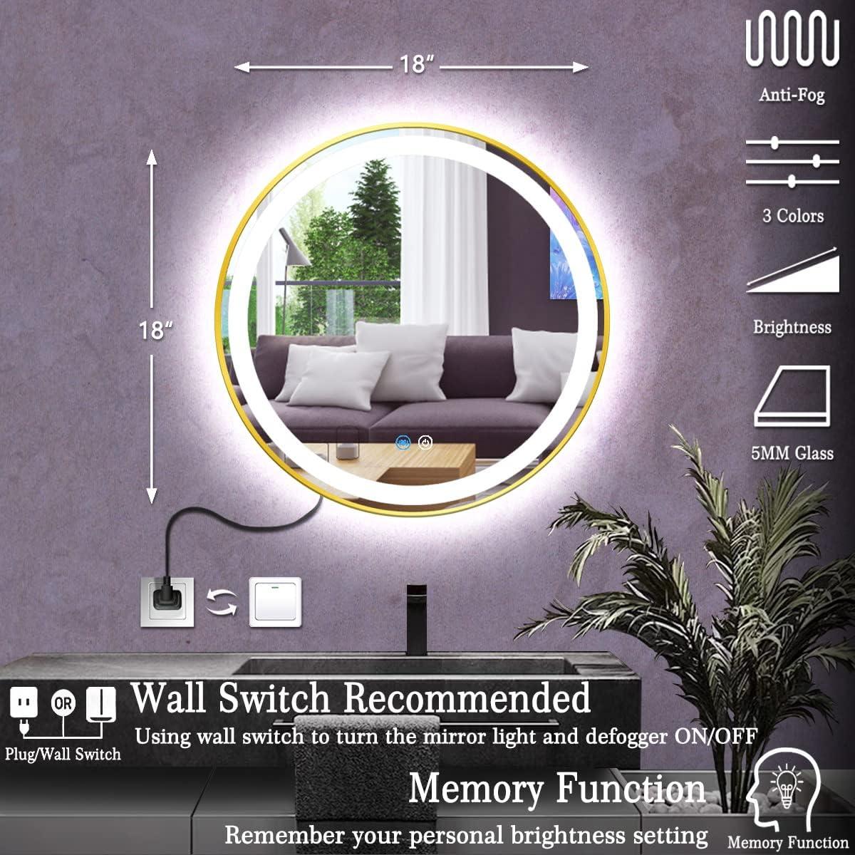 Espejo LED Redondo TiliKuly 45.72 cm Dorado Regulable 3 Colores