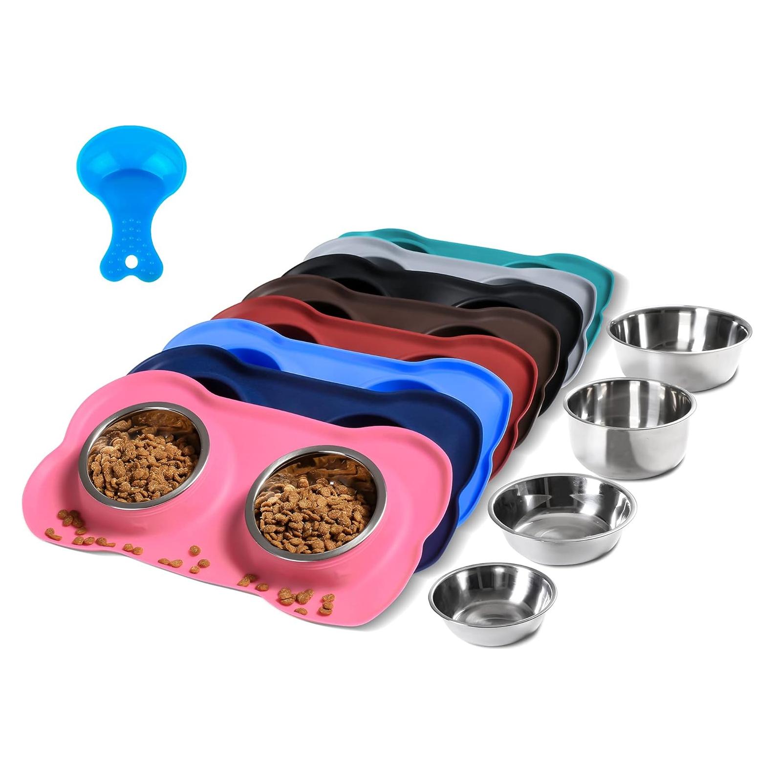 Tazones para Perros Hubulk 2 Acero Inoxidable Rosa Antideslizante