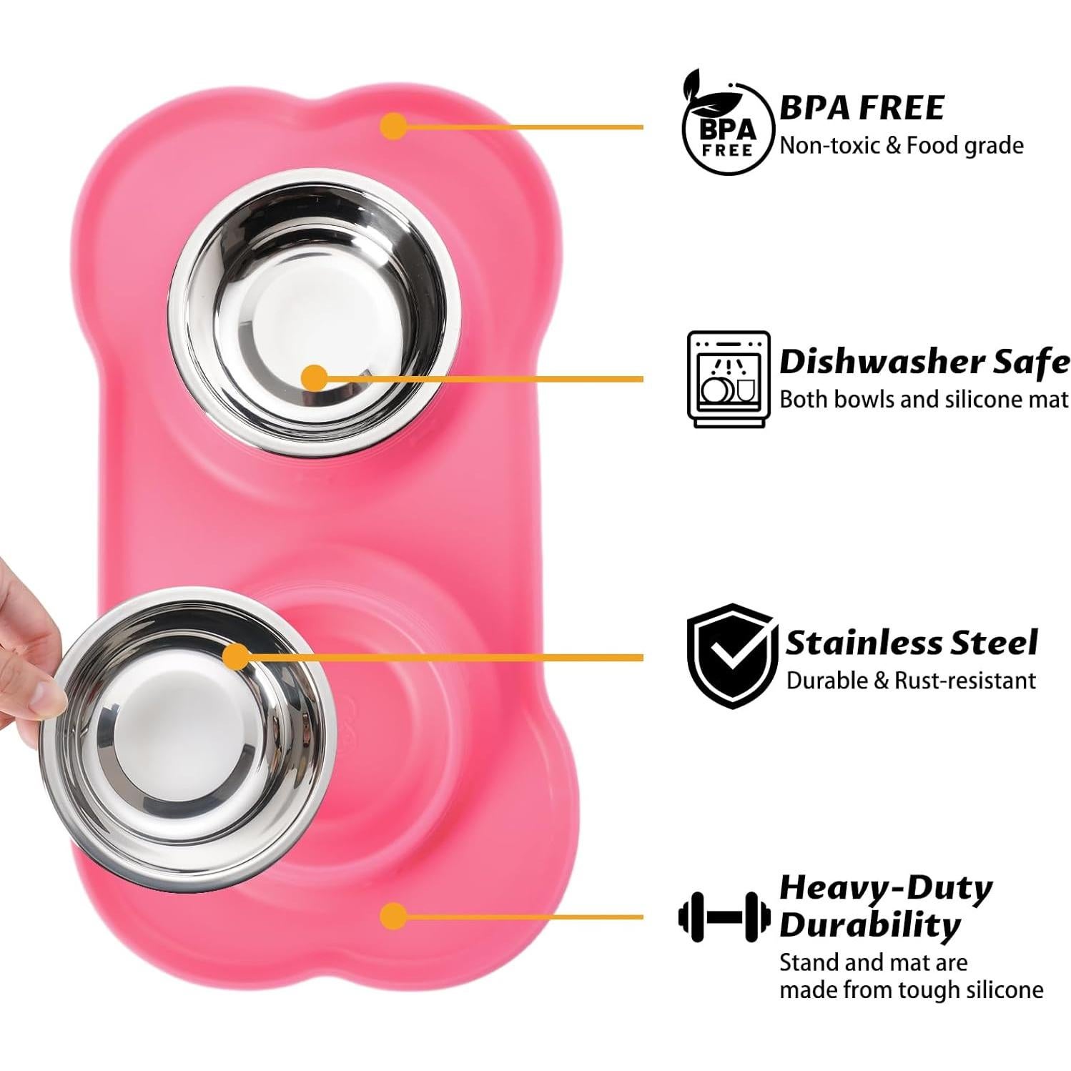 Tazones para Perros Hubulk 2 Acero Inoxidable Rosa Antideslizante