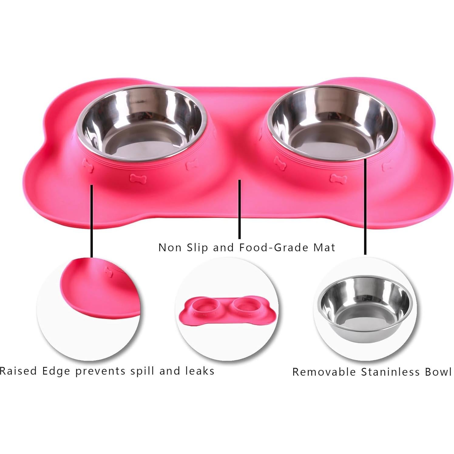 Tazones para Perros Hubulk 2 Acero Inoxidable Rosa Antideslizante