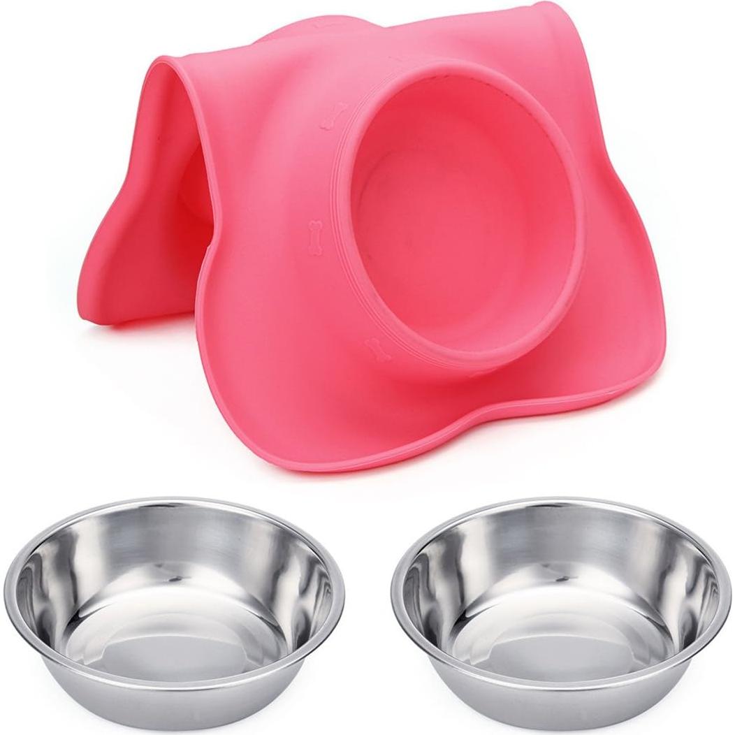 Tazones para Perros Hubulk 2 Acero Inoxidable Rosa Antideslizante