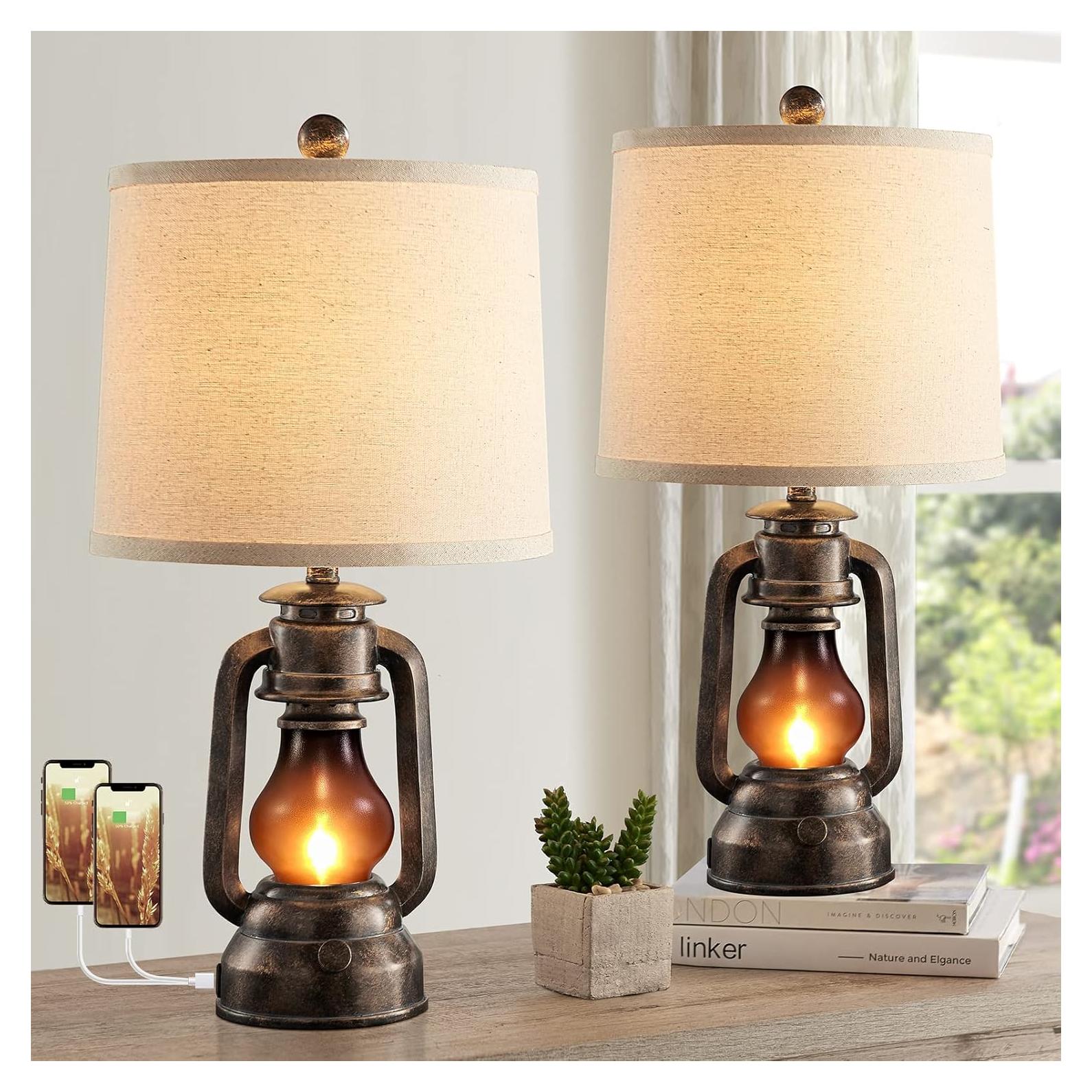 Juego de 2 Lámparas de Mesa RORIANO Vintage con USB 56cm
