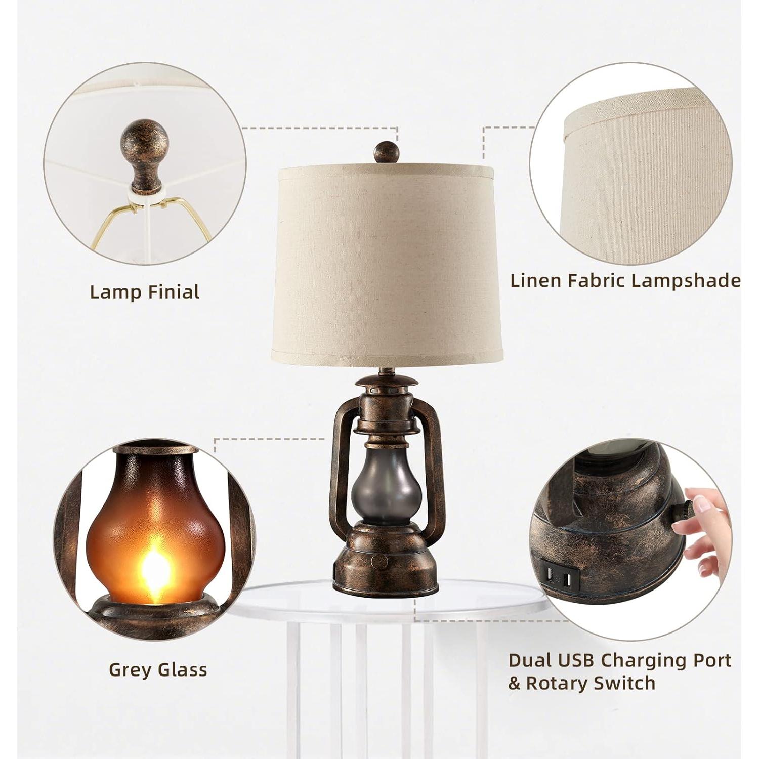 Juego de 2 Lámparas de Mesa RORIANO Vintage con USB 56cm