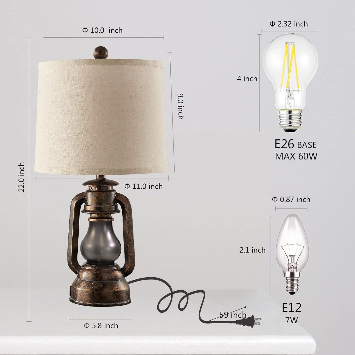 Juego de 2 Lámparas de Mesa RORIANO Vintage con USB 56cm