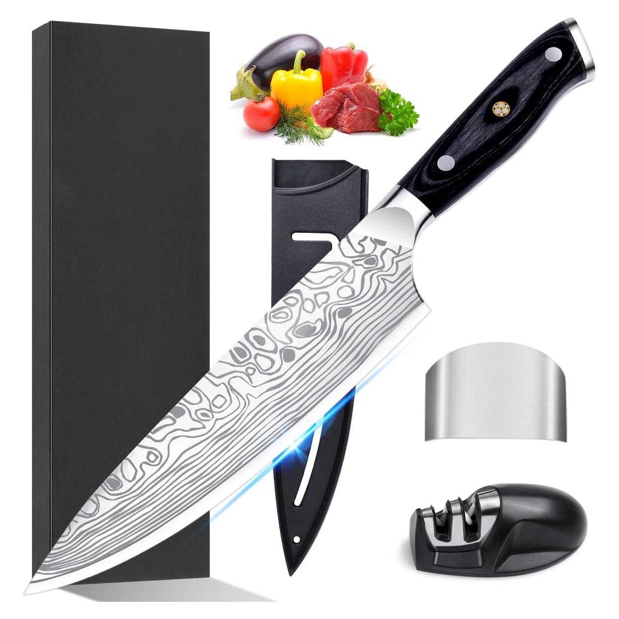 Cuchillo de Chef Meleho 20 cm Acero Inoxidable con Afilador