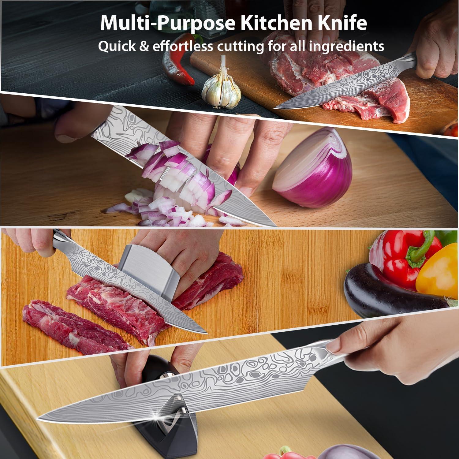 Cuchillo de Chef Meleho 20 cm Acero Inoxidable con Afilador