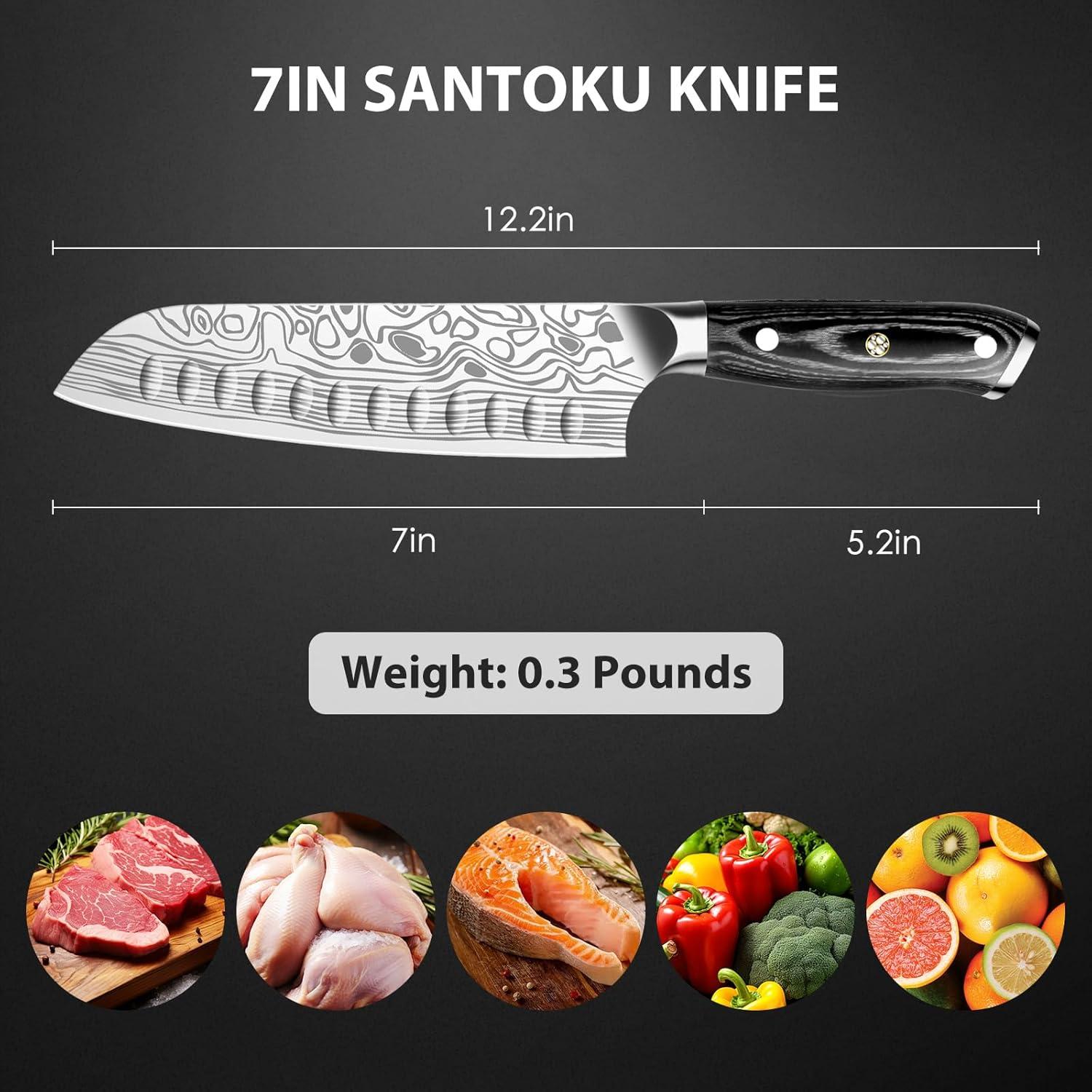Cuchillo Santoku 17.78 cm Meleho Acero Inoxidable con Afilador