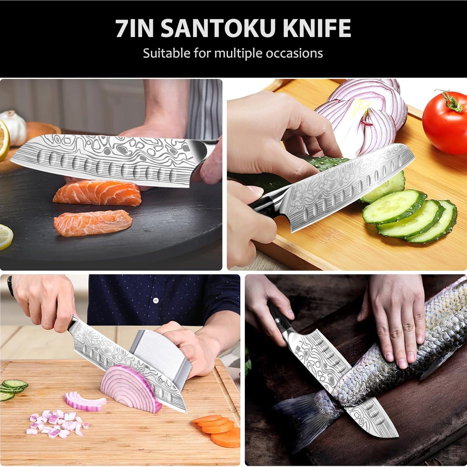 Cuchillo Santoku 17.78 cm Meleho Acero Inoxidable con Afilador