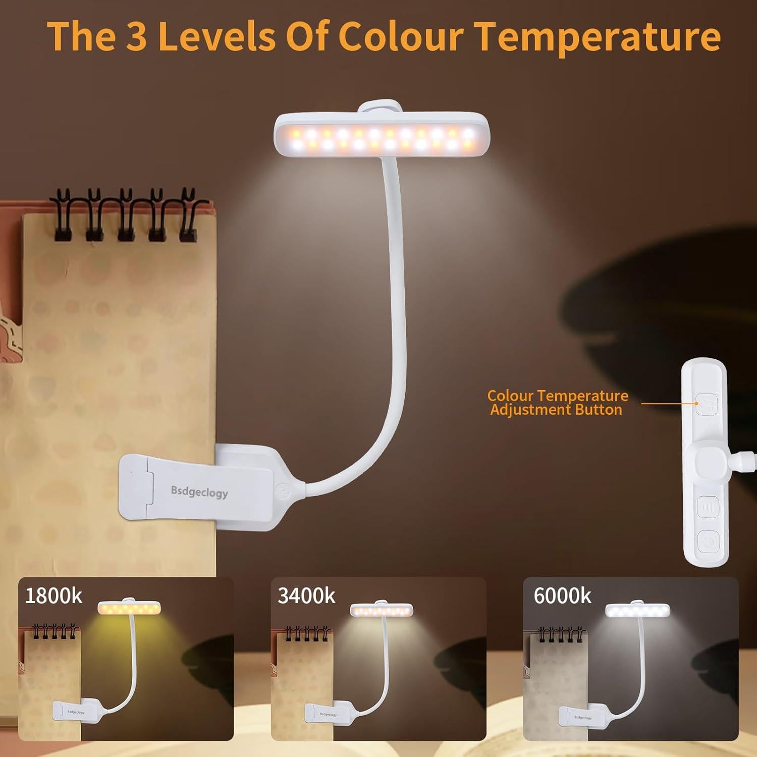 Luz de Libro Recargable Bsdgeclogy 24 LEDs 80 Horas Blanco