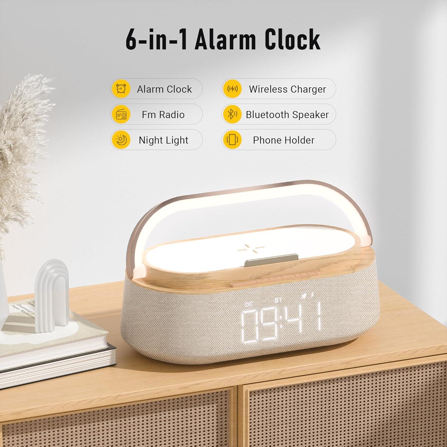 Reloj Despertador FREEFISH con Altavoz Bluetooth y Carga Inalámbrica