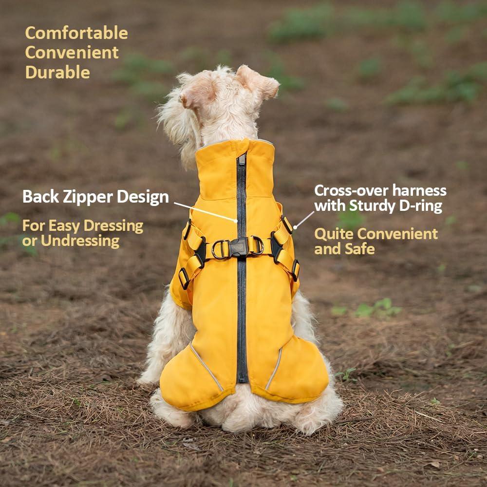 Impermeable para perros Lowealuk Mediano Amarillo con Arnés