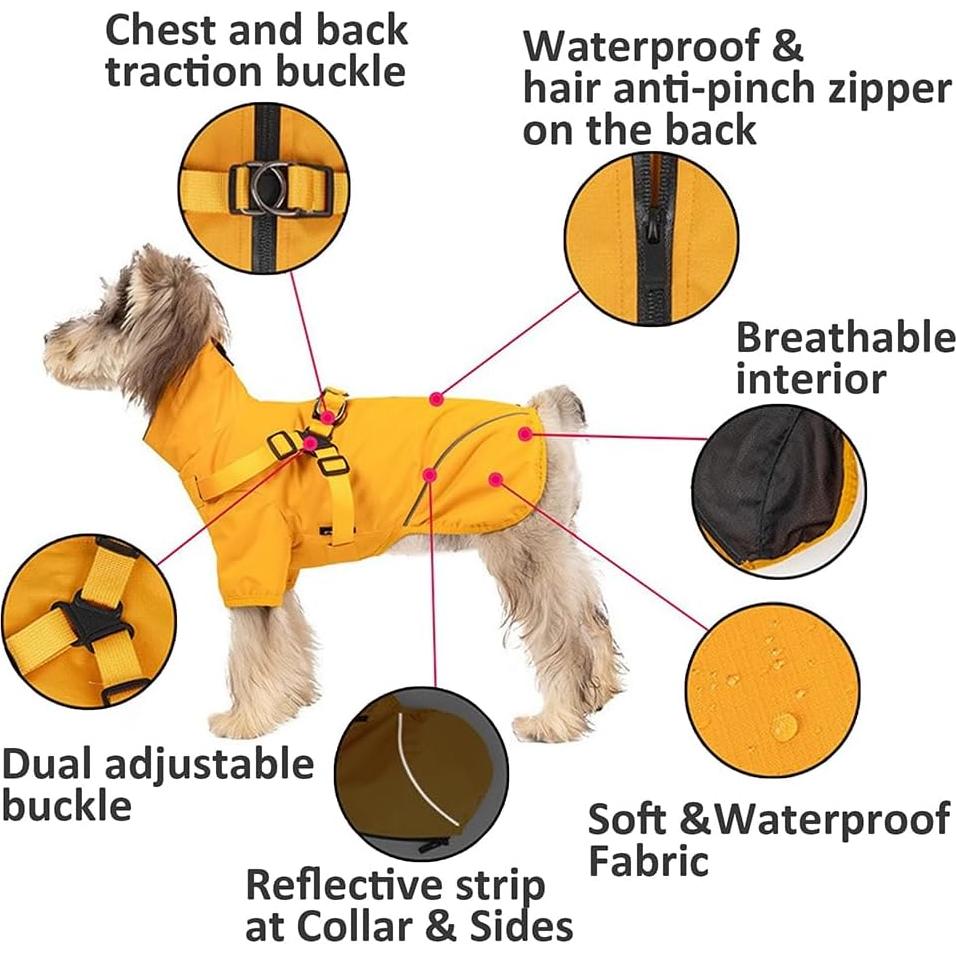 Impermeable para perros Lowealuk Mediano Amarillo con Arnés
