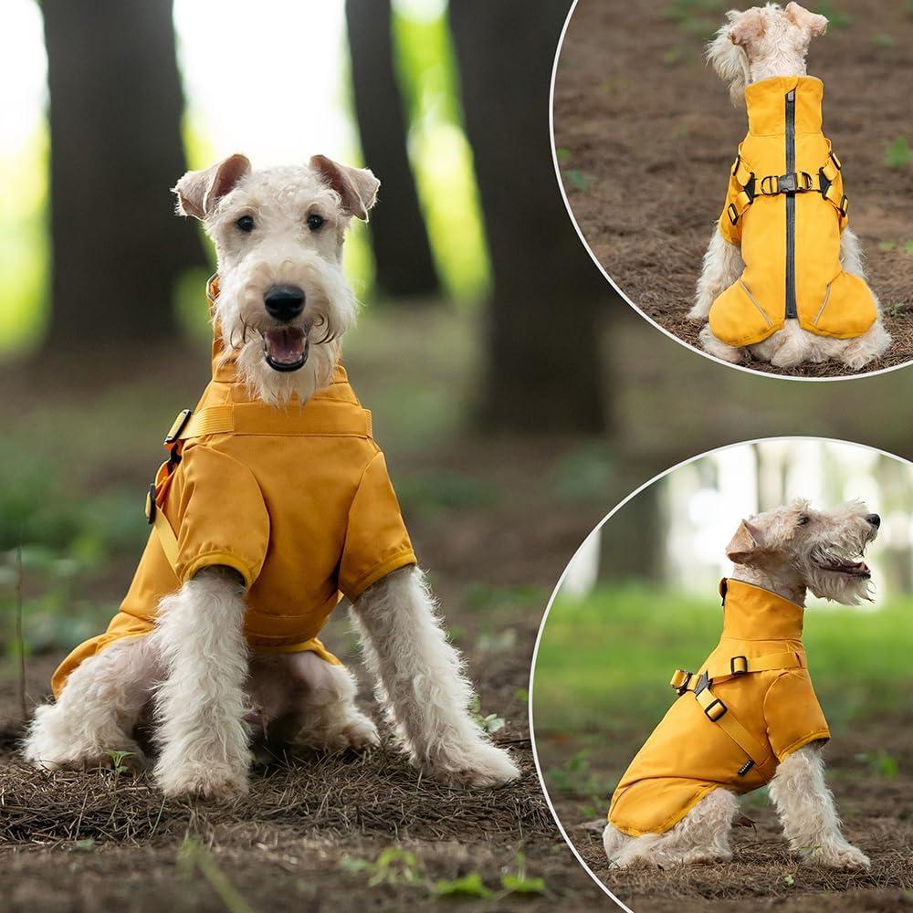 Impermeable para perros Lowealuk Mediano Amarillo con Arnés