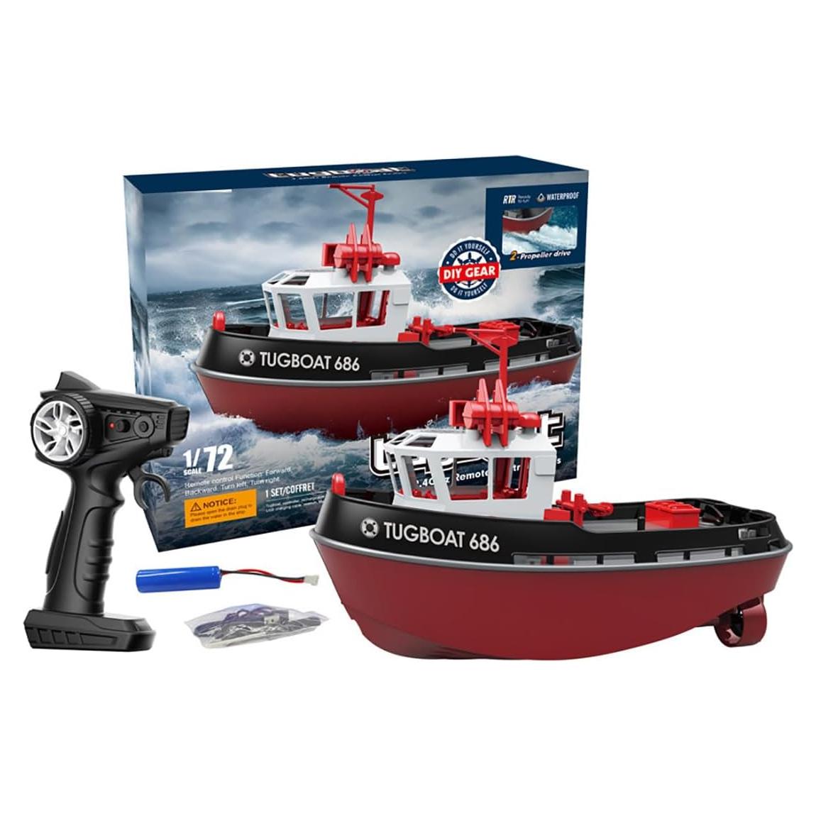 Barco Remolcador RC Weendiypty TX686 15 km/h Negro y Rojo