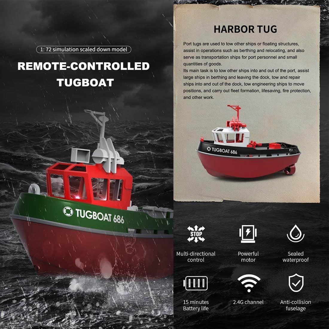 Barco Remolcador RC Weendiypty TX686 15 km/h Negro y Rojo