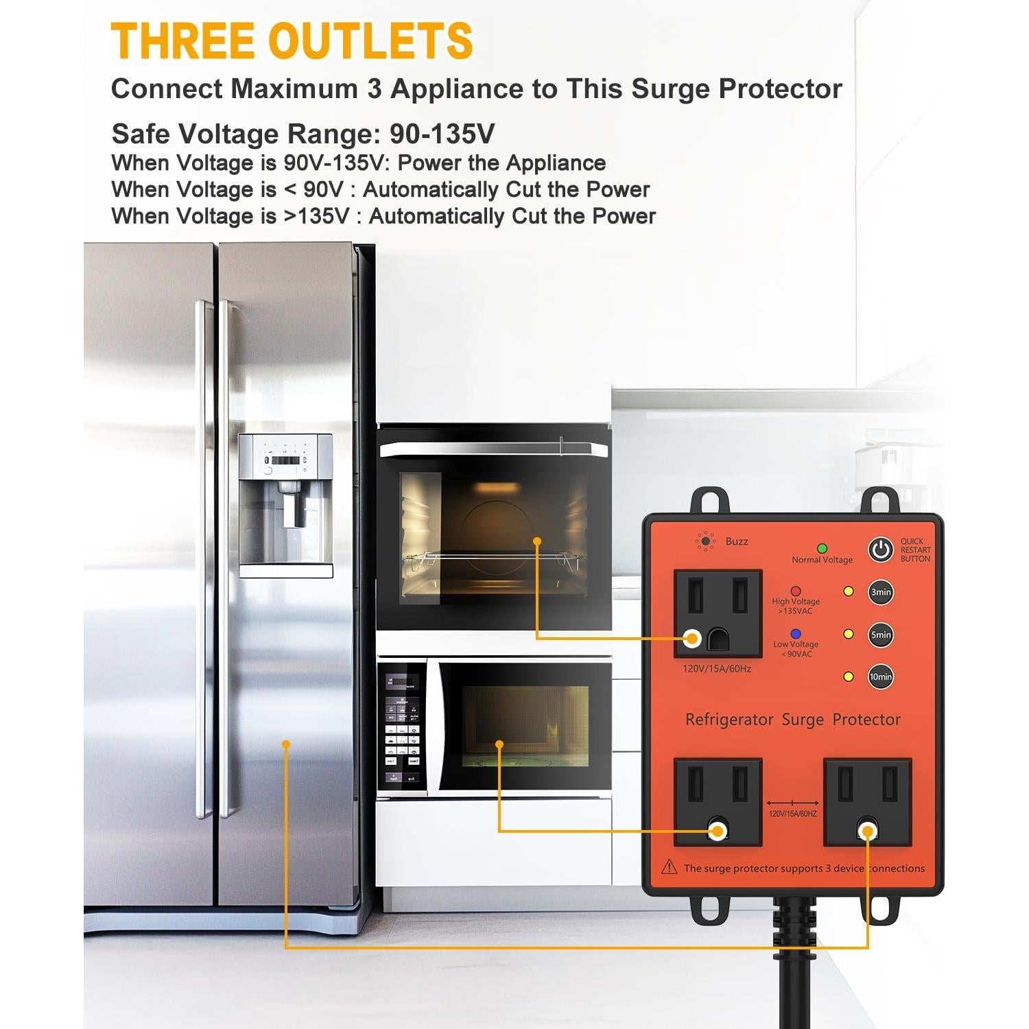 Protector de Sobretensión HAOYIKONG 3 Salidas 120V LED Alarma