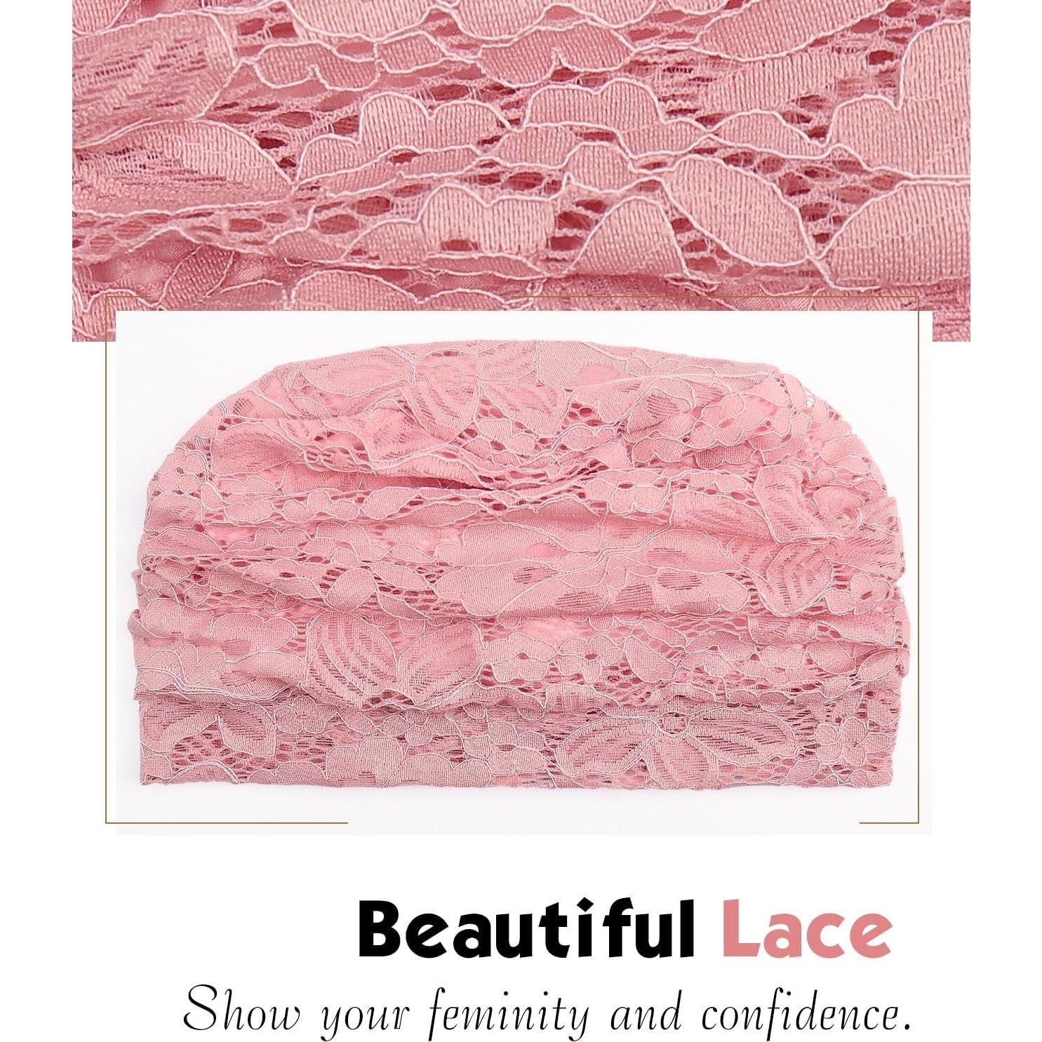 Gorro de Viscosa Rosa para Mujeres con Encaje para Dormir