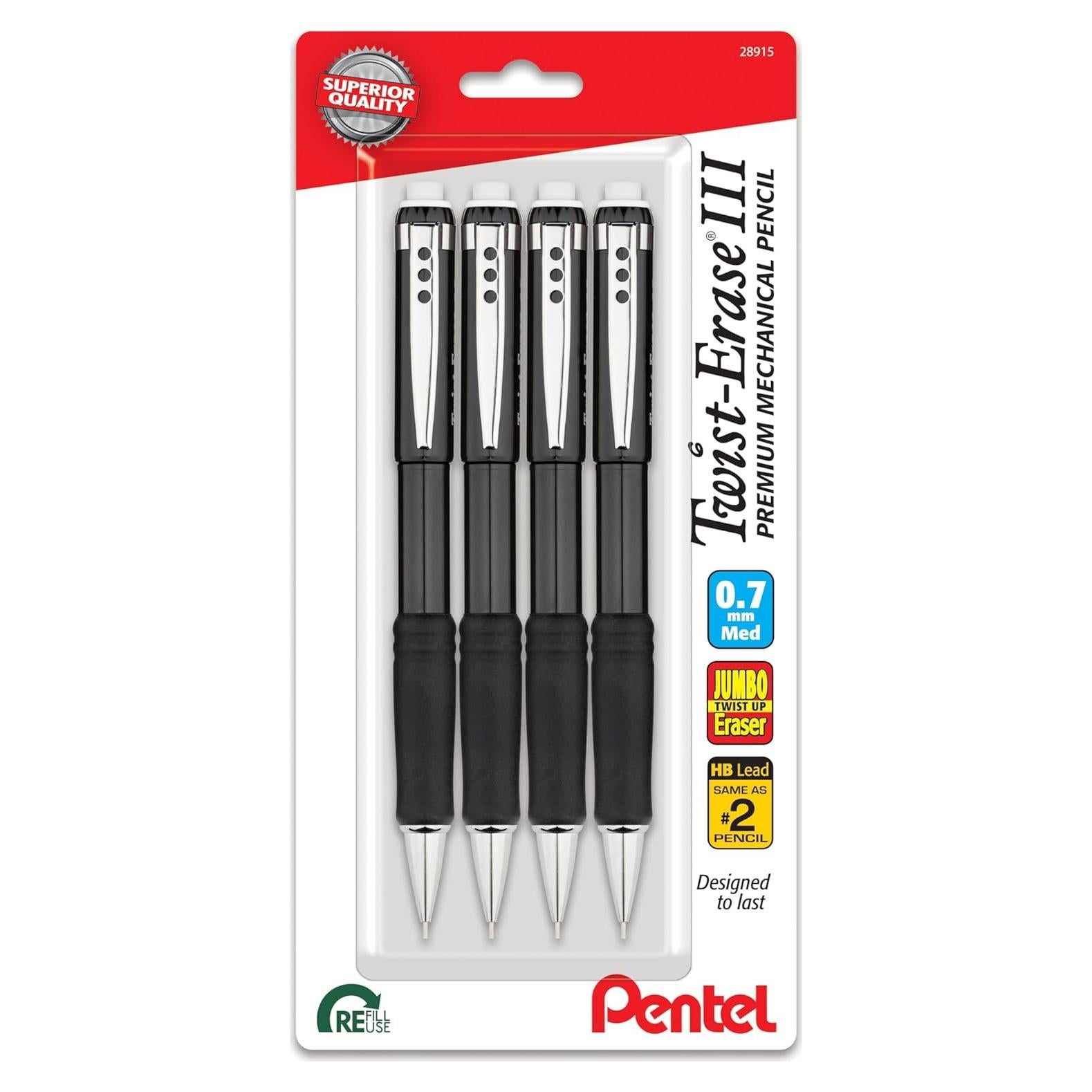 Lápiz Mecánico Pentel Twist-Erase III 0.7mm Negro Paquete 4