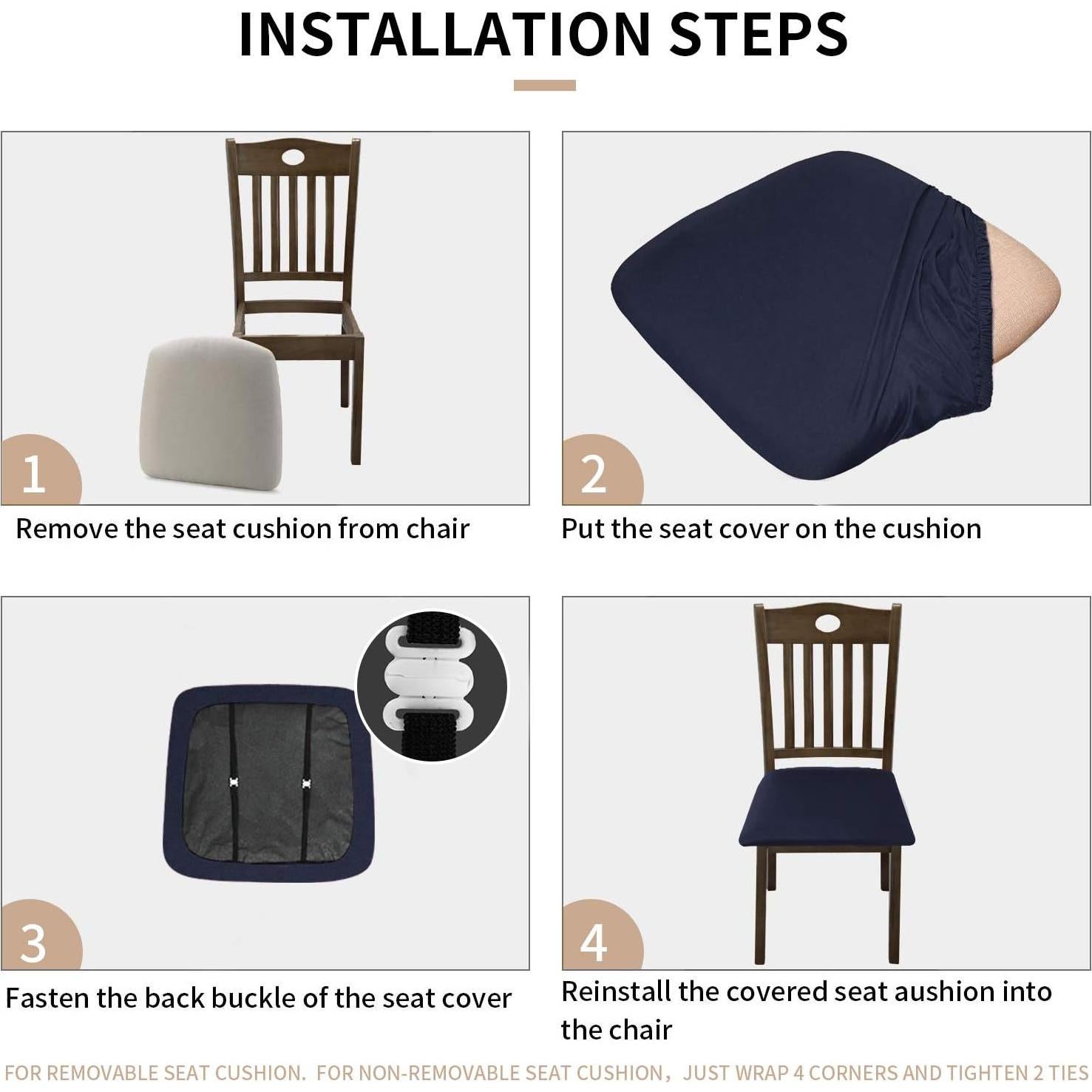 Fundas de Silla Gute 6 Pcs Azul Marino con Cintas Elásticas