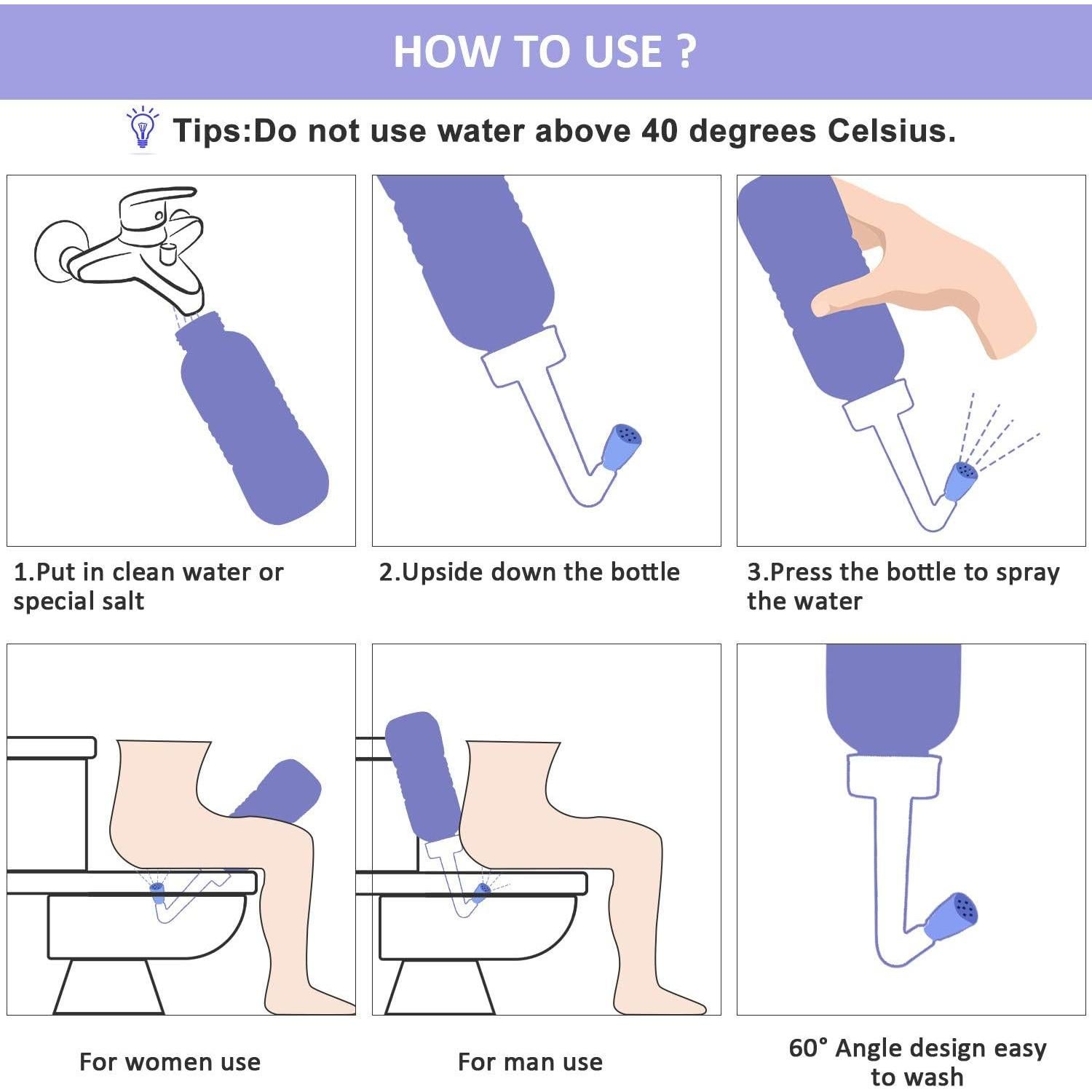 Bidet Portátil YumSur 450ml con Boquilla Angulada para Higiene