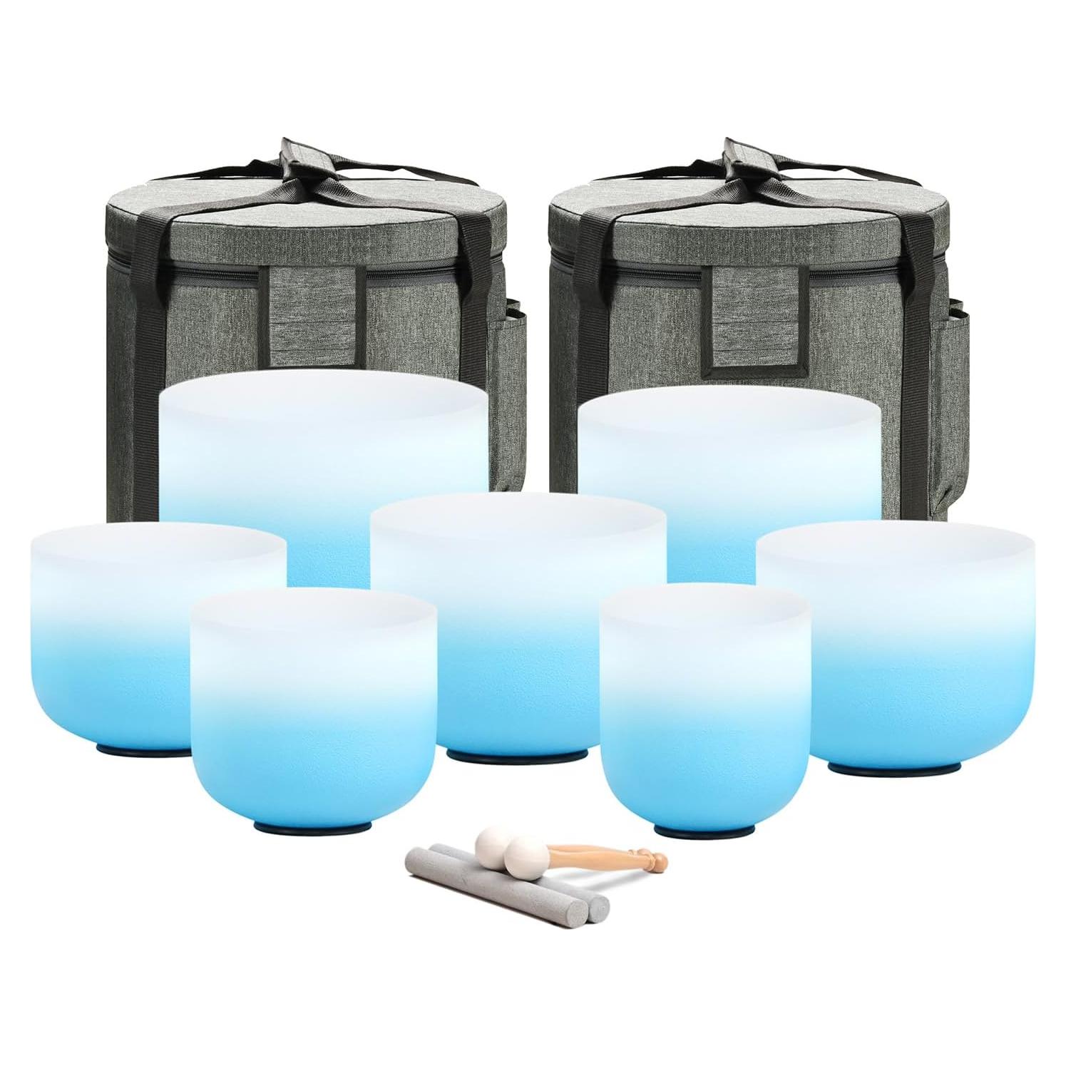 Set 7 Cuencos de Cuarzo 432HZ Azul 6-12 Pulgadas