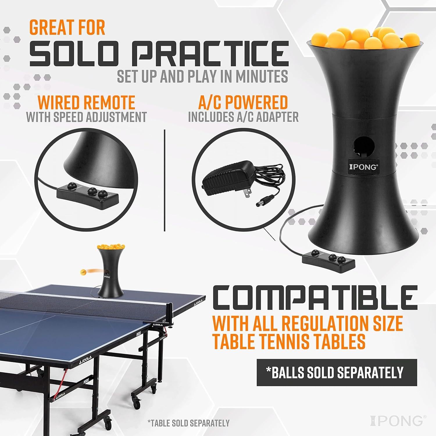 Robot de Tenis de Mesa iPong Original, Negro y Naranja