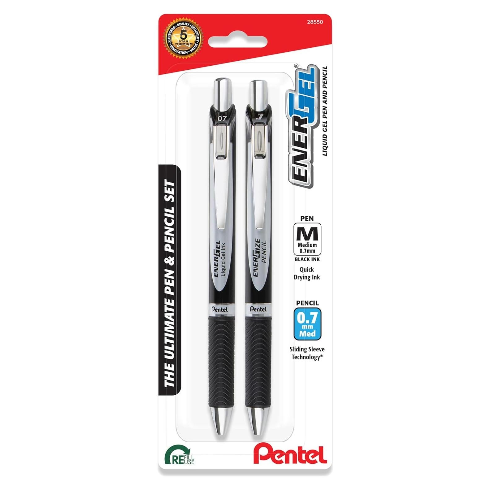 Conjunto Bolígrafos y Lápiz Mecánico Pentel EnerGel 0.7mm