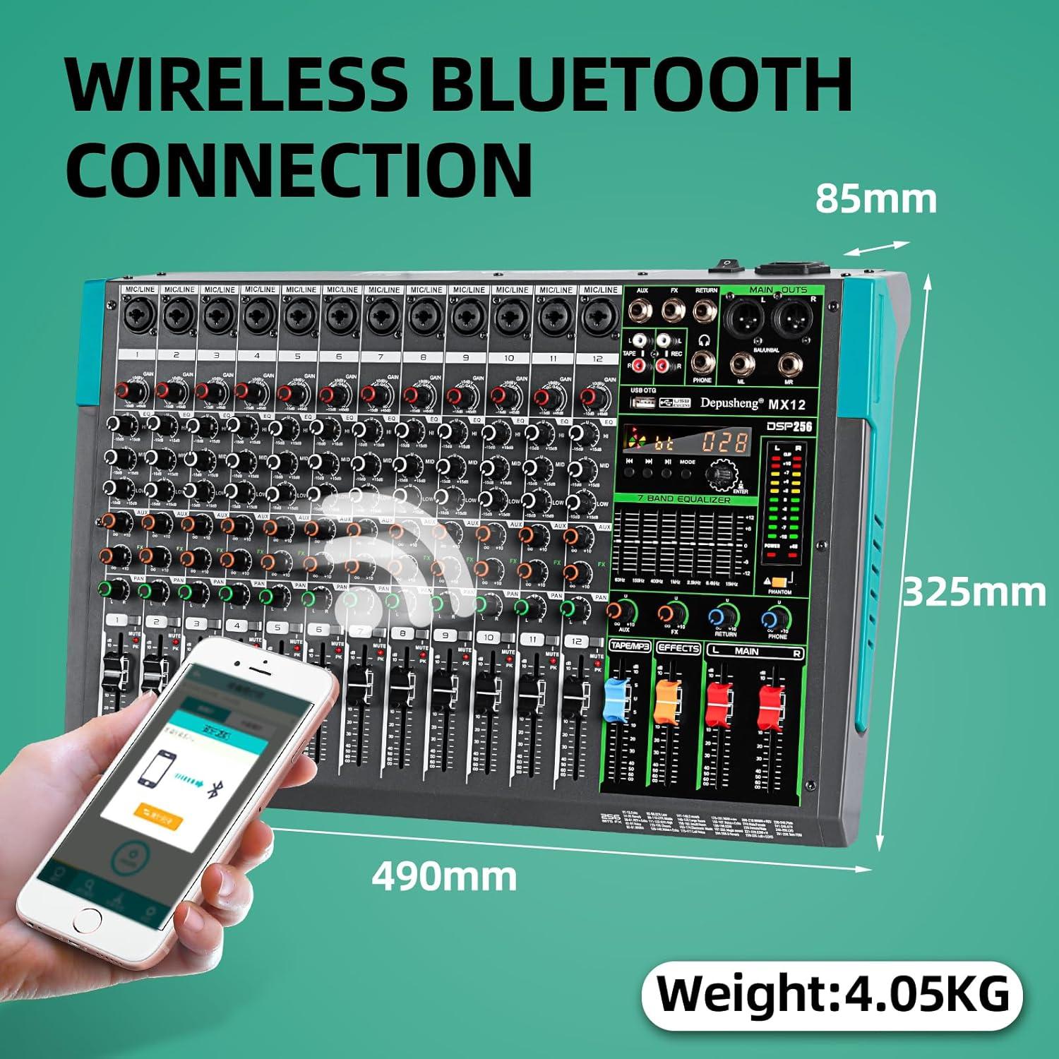 Mezclador de Audio Depusheng MX12 12 Canales USB 48V DSP