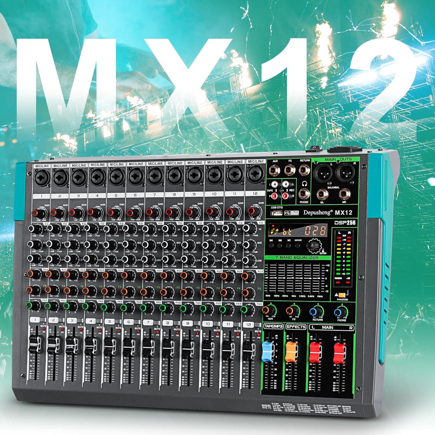 Mezclador de Audio Depusheng MX12 12 Canales USB 48V DSP