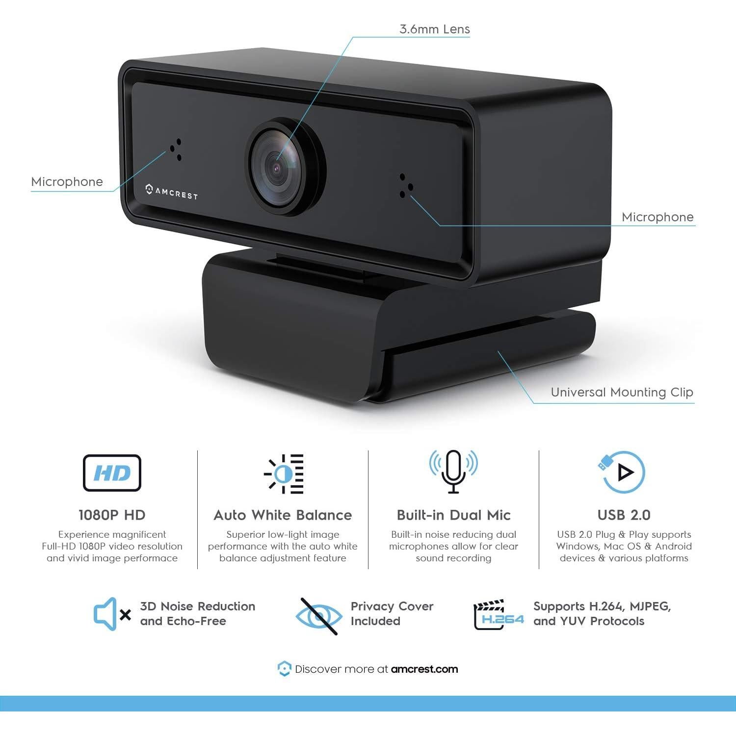 Cámara Web Amcrest AWC2198 1080P con Micrófonos y Clip