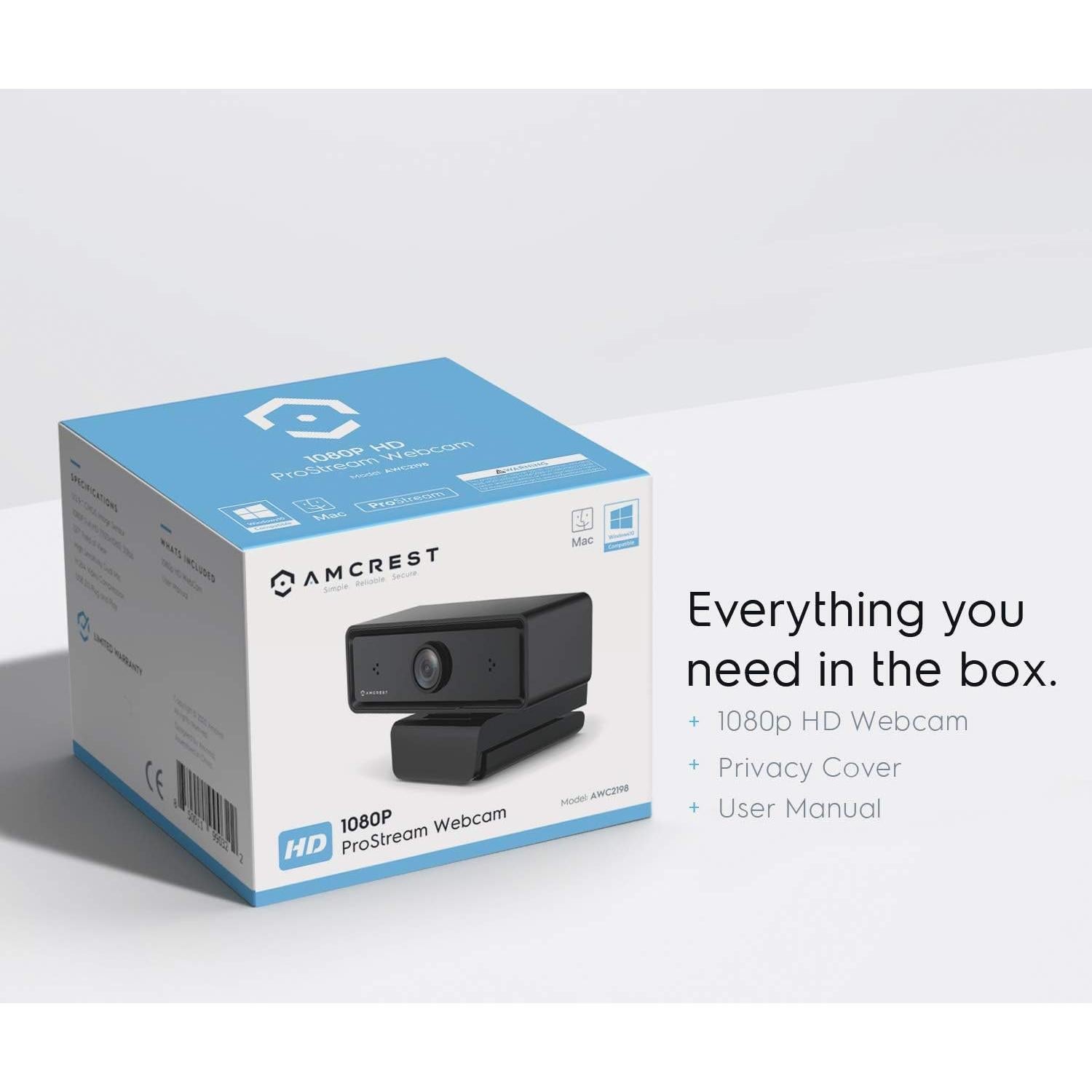 Cámara Web Amcrest AWC2198 1080P con Micrófonos y Clip