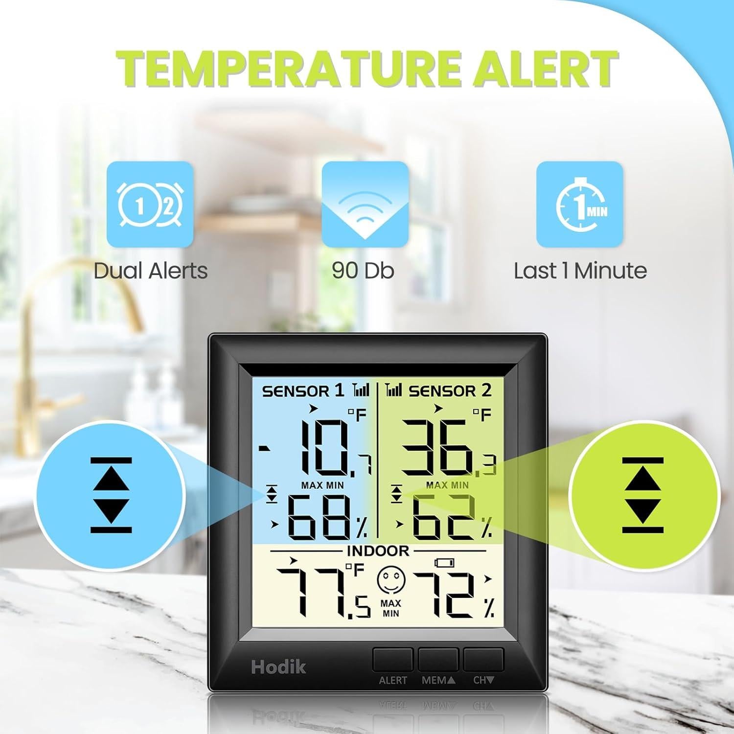 Termómetro Digital Inalámbrico HODIK con Alarma y 100M