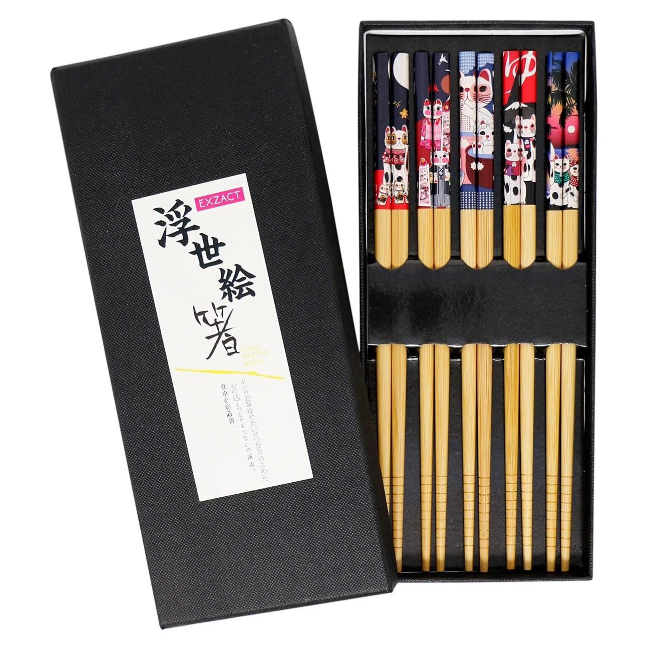Juego de Palillos de Bambú Exzact - 5 Pares Gato de la Fortuna