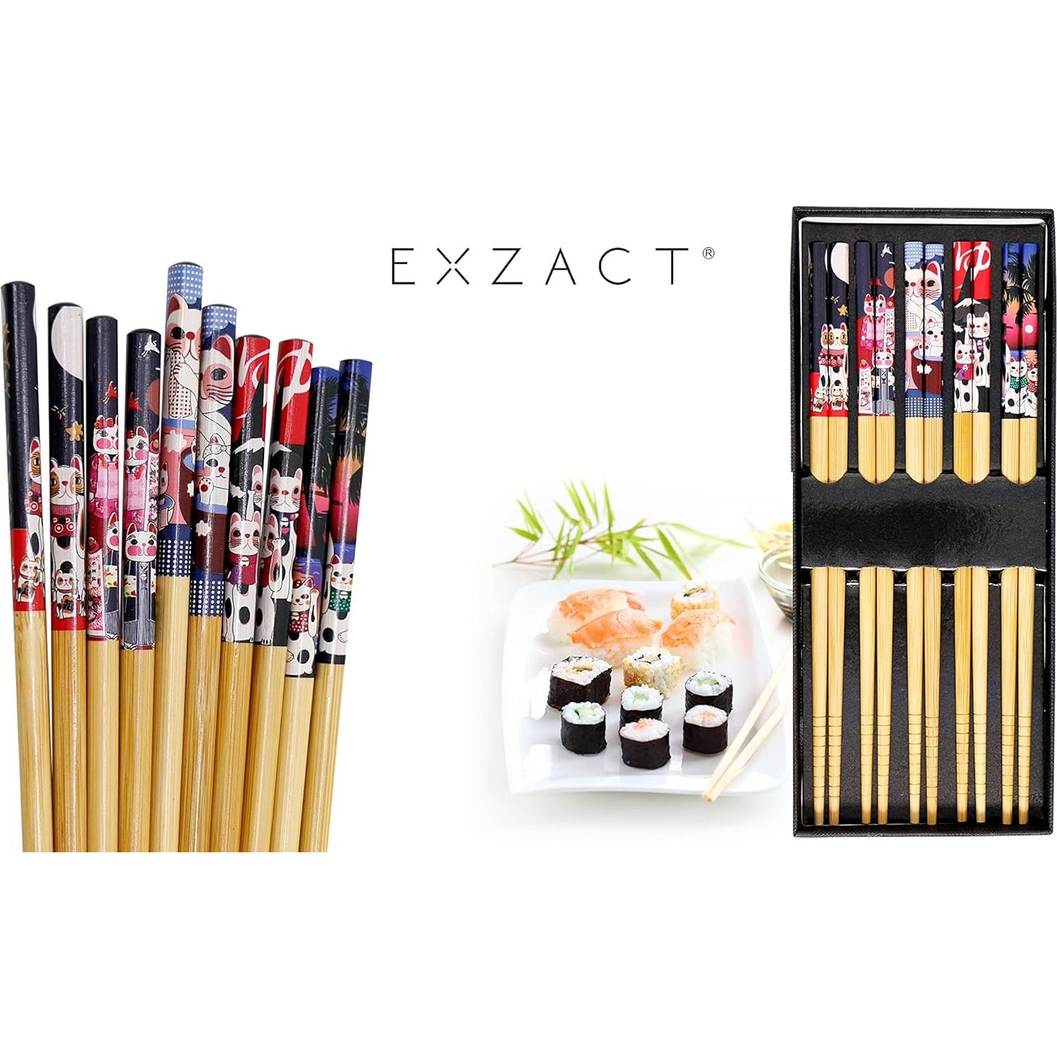 Juego de Palillos de Bambú Exzact - 5 Pares Gato de la Fortuna