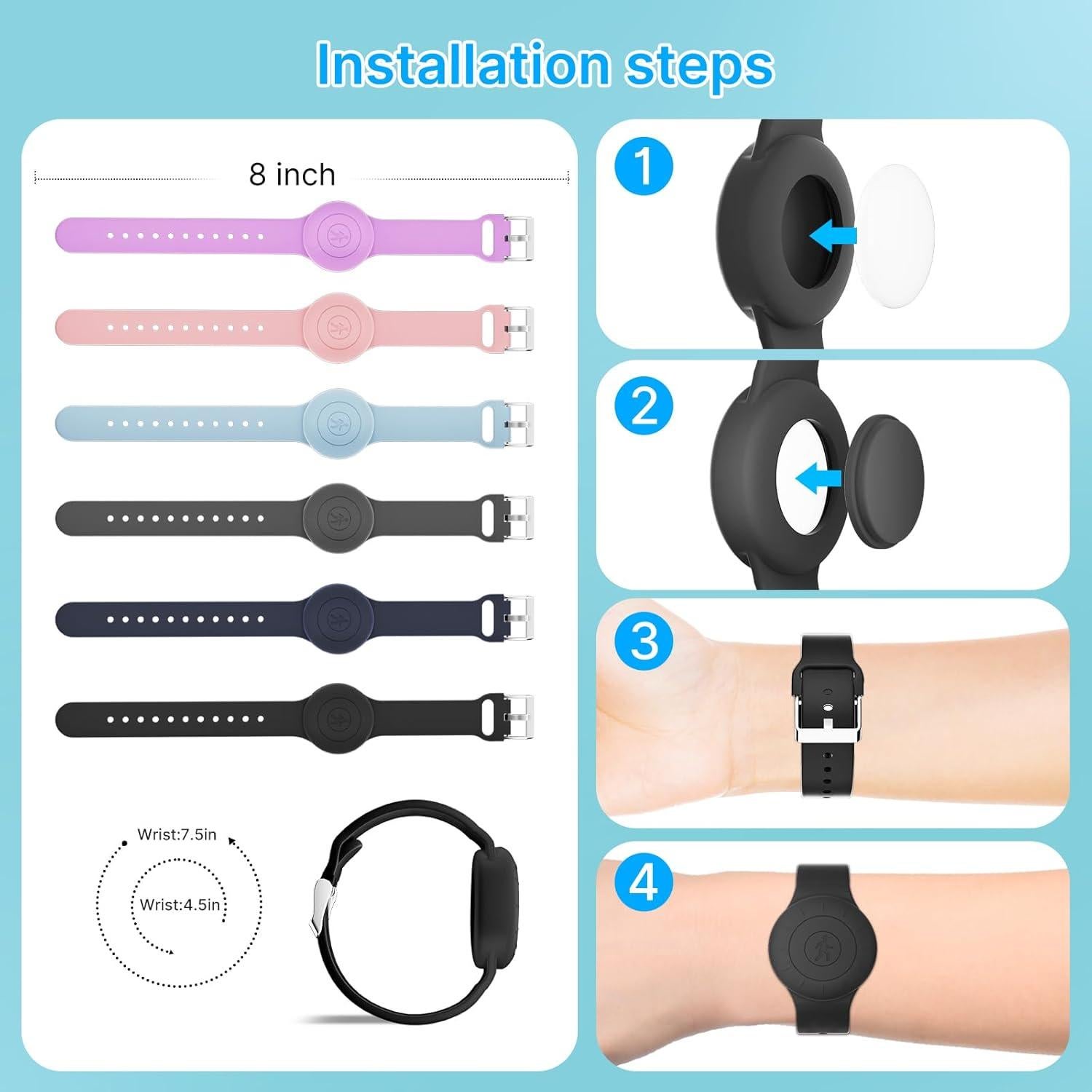 Pulseras Airtag Impermeables Motande para Niños - 4 Piezas