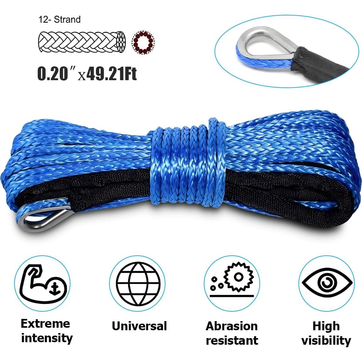 Cuerda de Winch Sintética KHGUZ 12 Hilos 15mm x 15m Azul